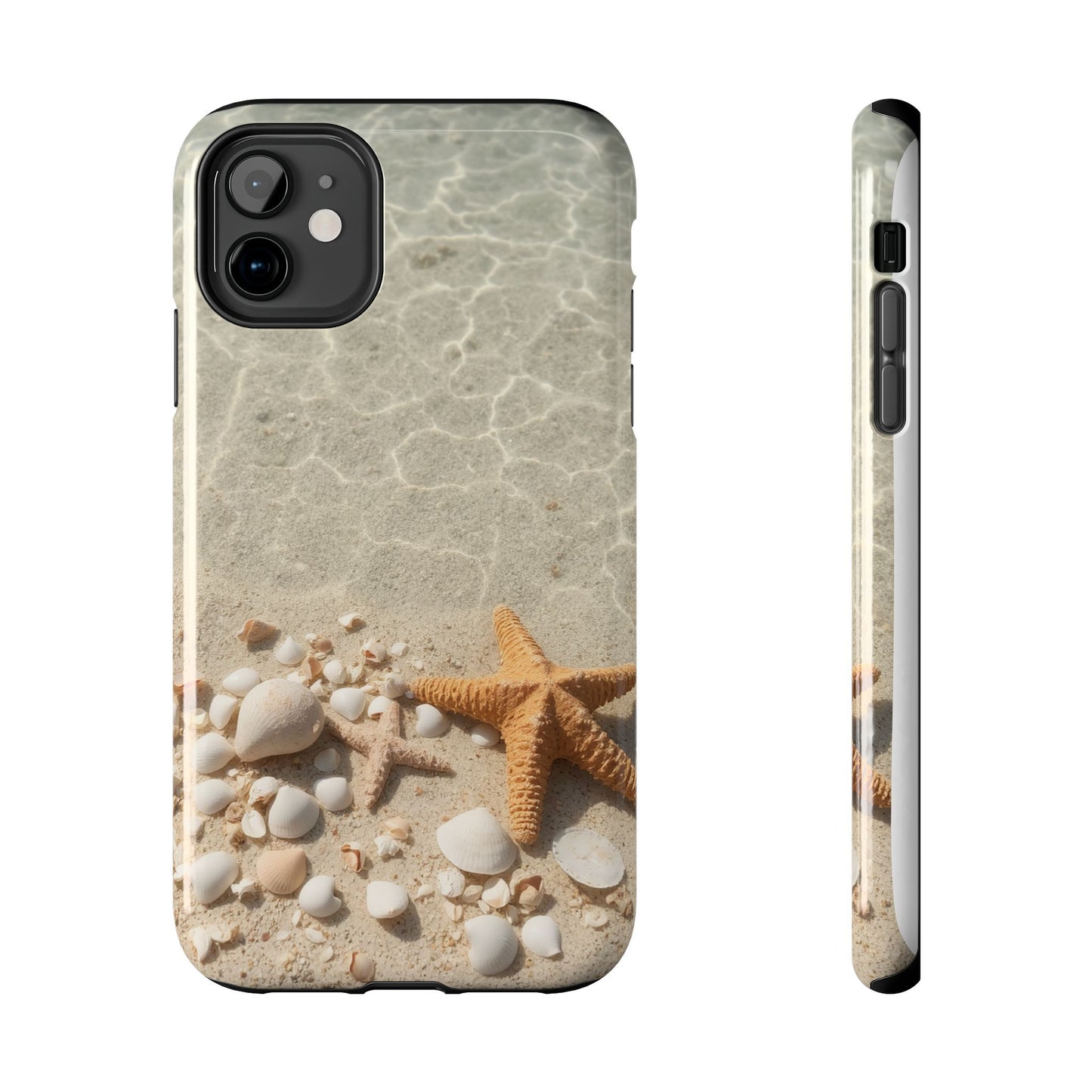 Beach-Inspired Tough Phone Case with Starfish and Seashell Design