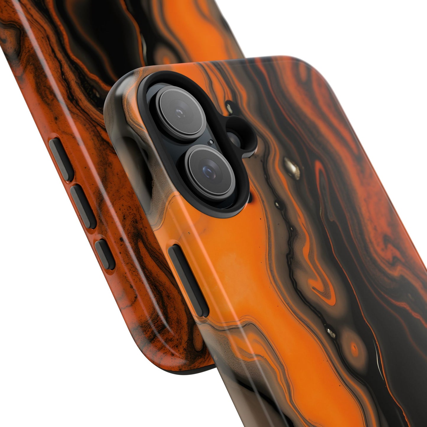 Stylish Tough Phone Case - Bold Black and Orange Metallic Lava Flow Design - for iPhone