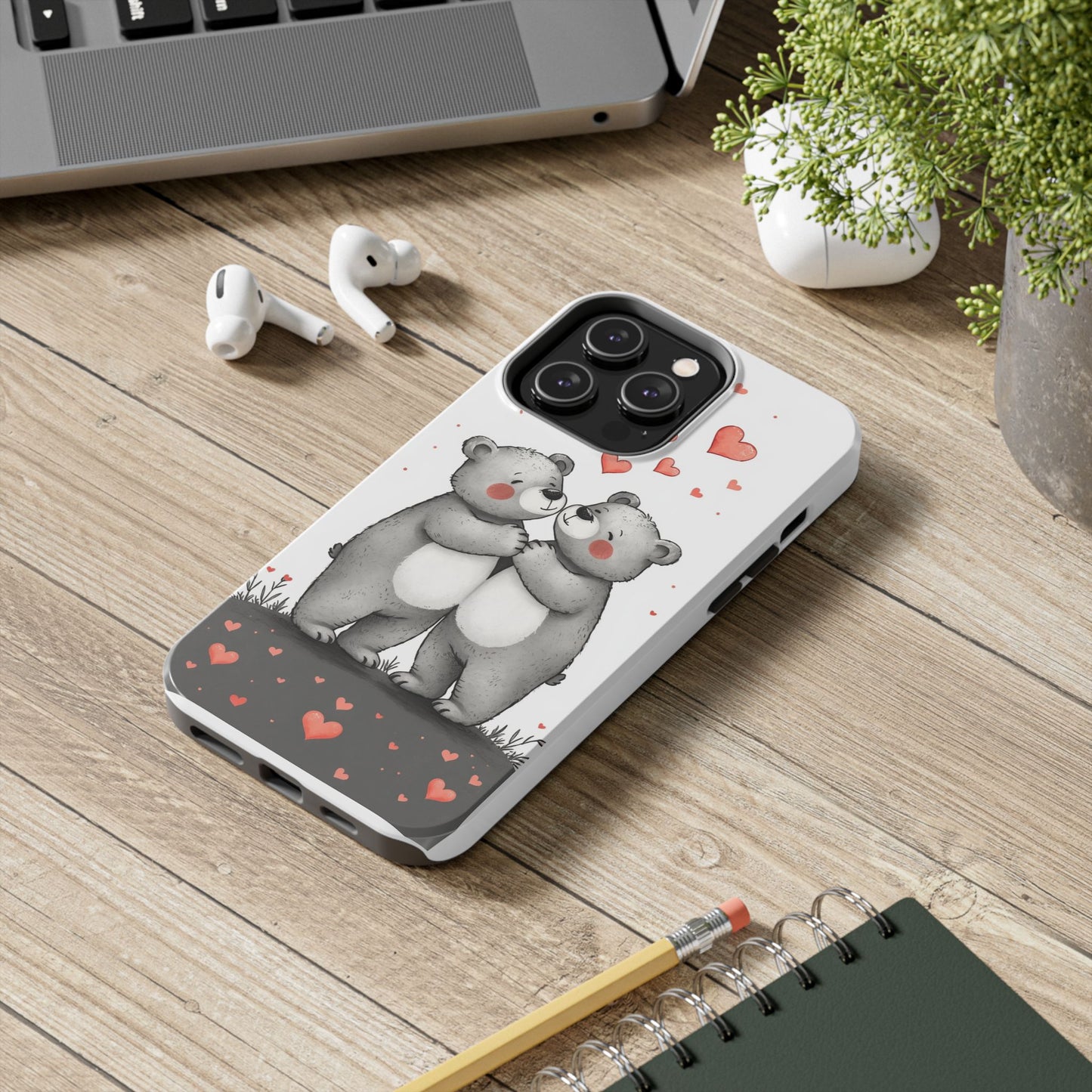 Cute Bear Love Tough Phone Case - Perfect for Valentine's Day & Couples