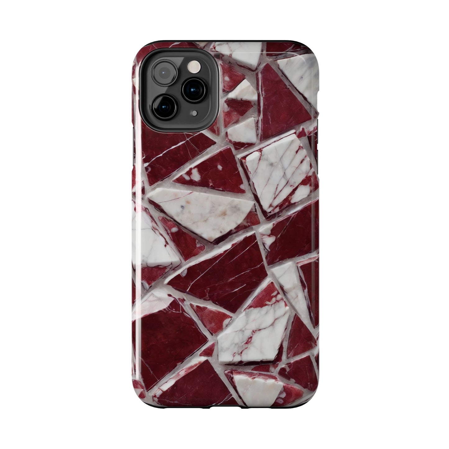 Elegant Red Pieces Marble Pattern Tough Phone Case - Stylish Protection for iPhone