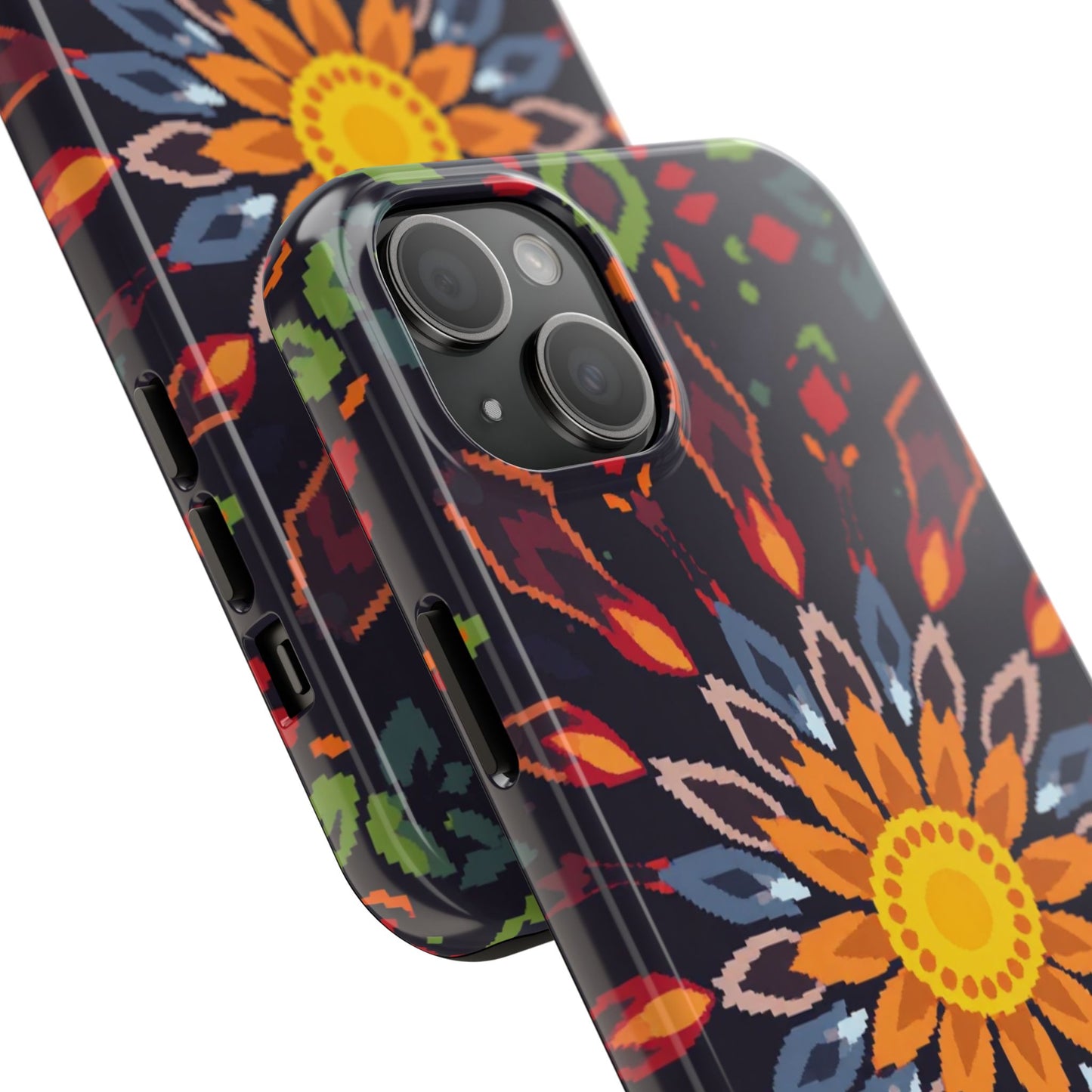 Pixel Art Floral Tough Phone Case - Pixelated Mandala Design for iPhone