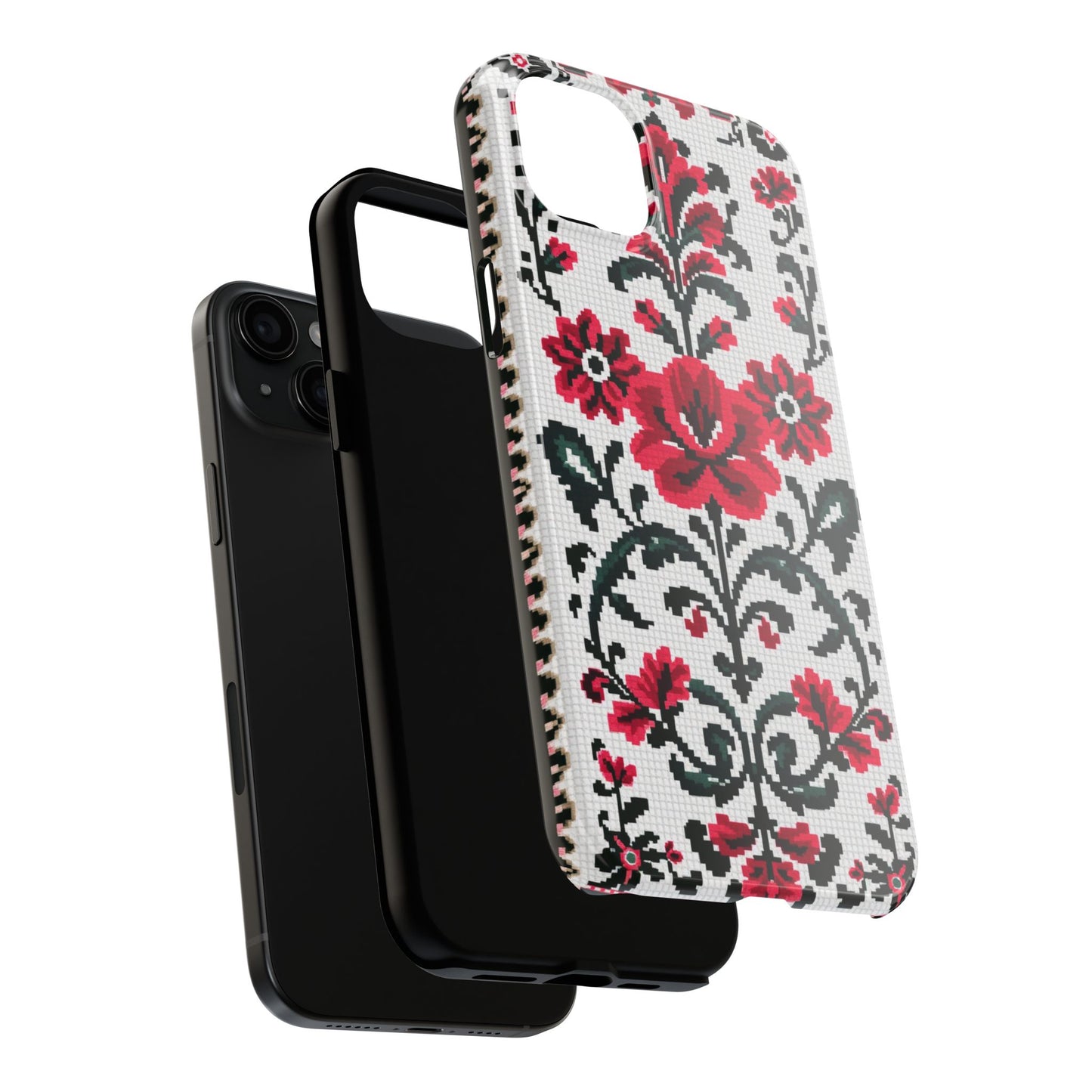 Traditional Floral Knit Tough Phone Cases - Durable Protection with Vintage Style - for iPhone
