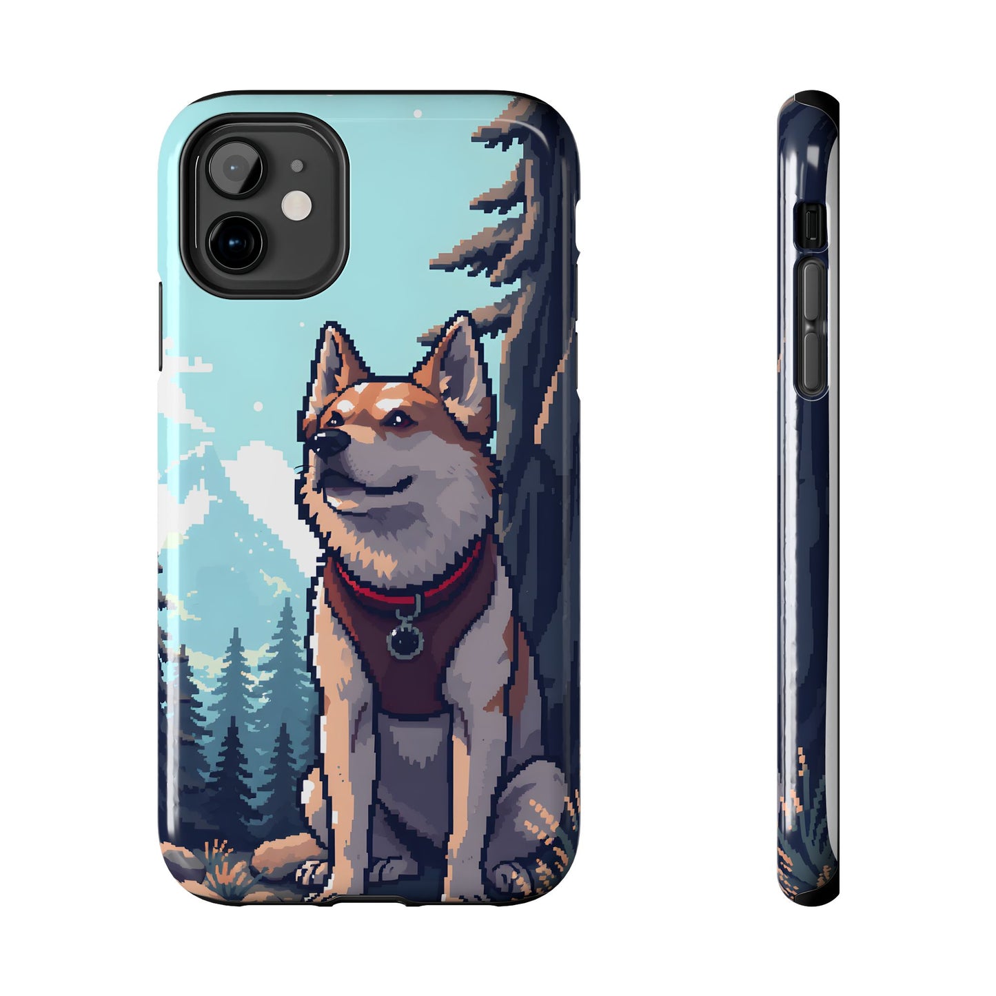Retro Dog Adventure Tough Phone Case - Pixel Art Shiba Inu Design - for iPhone