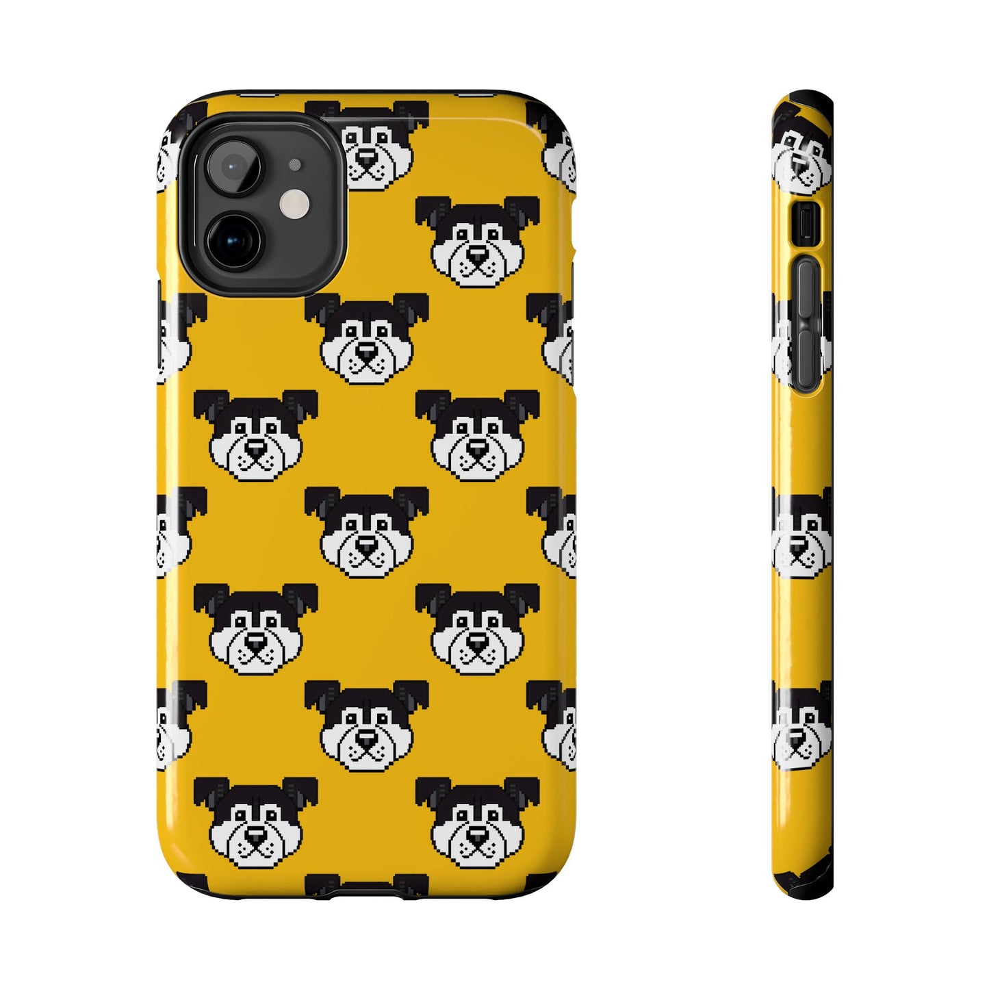 Playful Dog Pattern Tough Phone Case for Pet Lovers - Pixel Art Dog Yellow Background - for iPhone