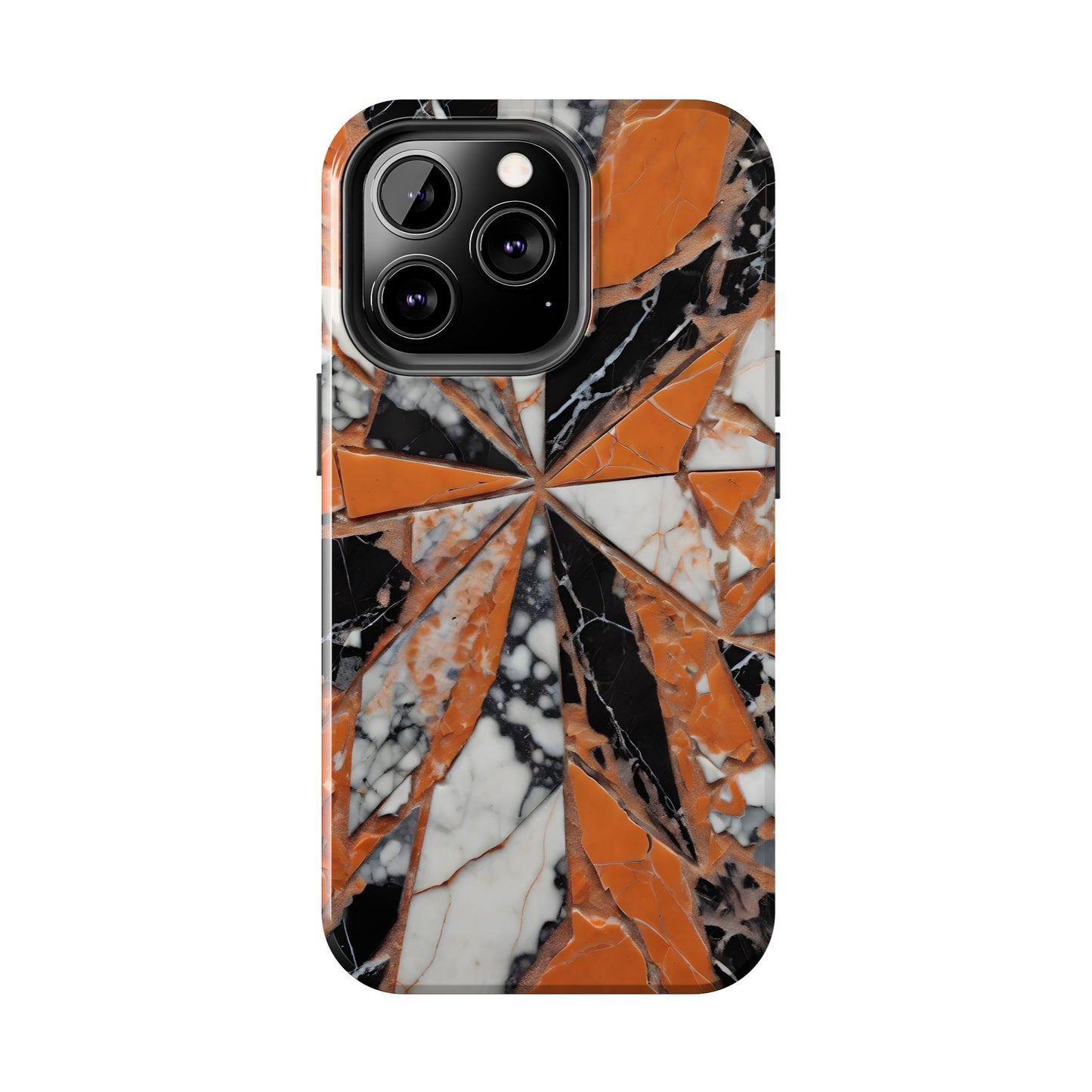 Shattered Pieces Marble Black and Orange Tough Phone Case - for iPhone