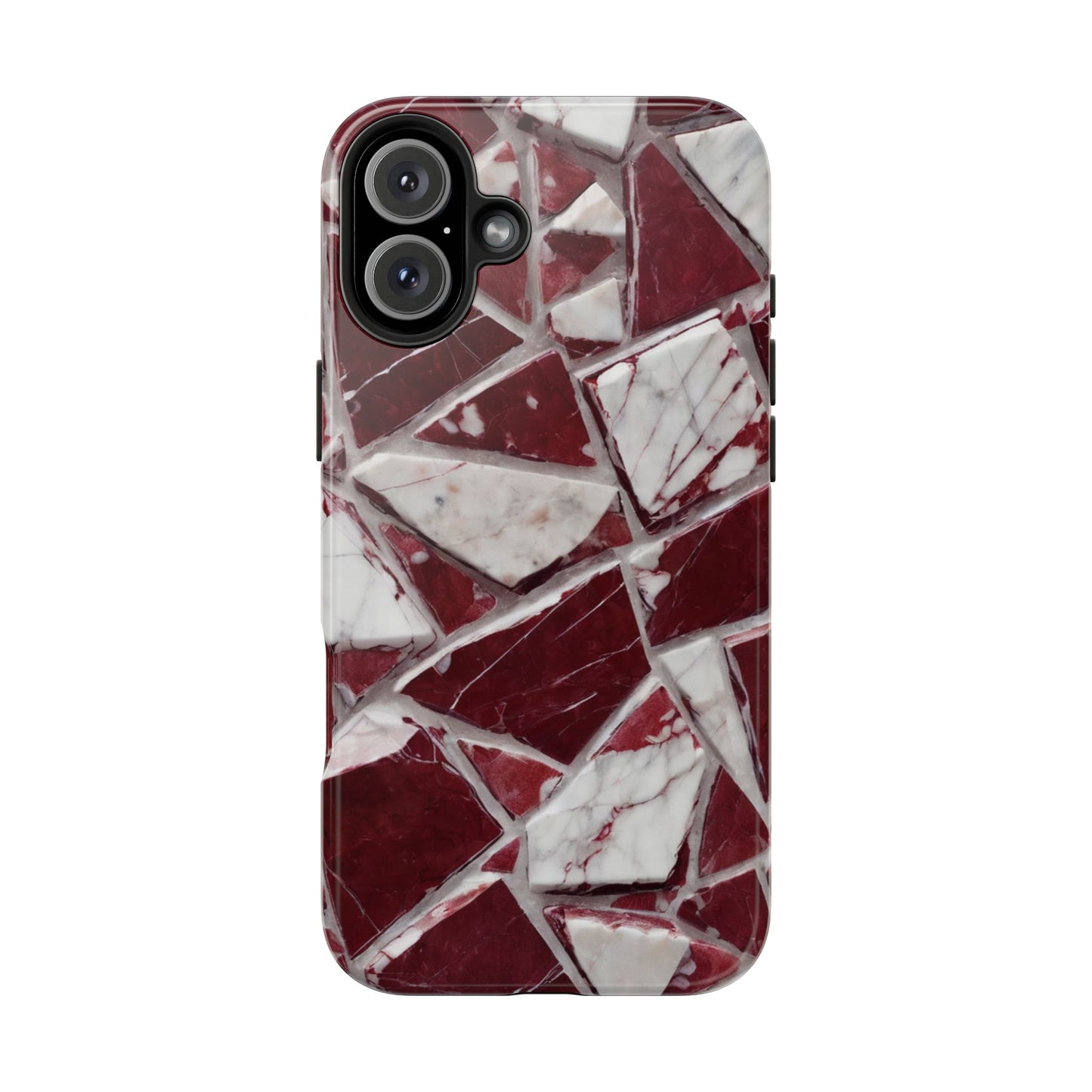 Elegant Red Pieces Marble Pattern Tough Phone Case - Stylish Protection for iPhone