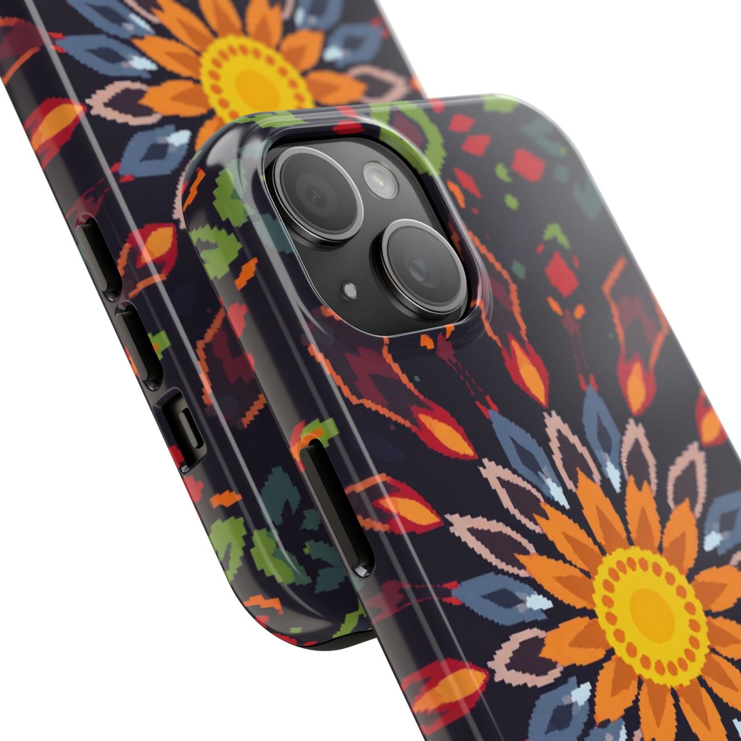 Pixel Art Floral Tough Phone Case - Pixelated Mandala Design for iPhone