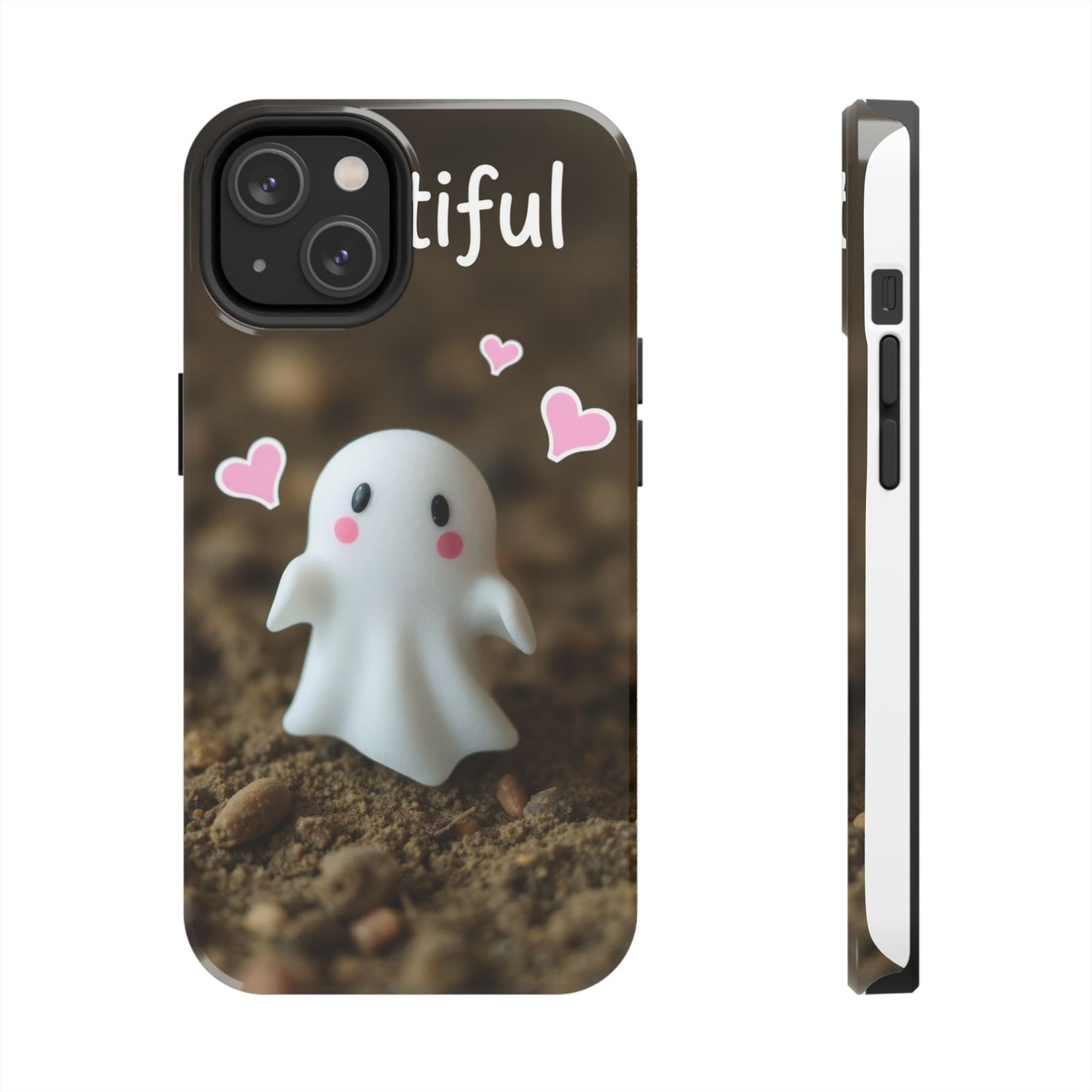 Cute Ghost Tough Phone Case - Beautiful Design with Heart Accents