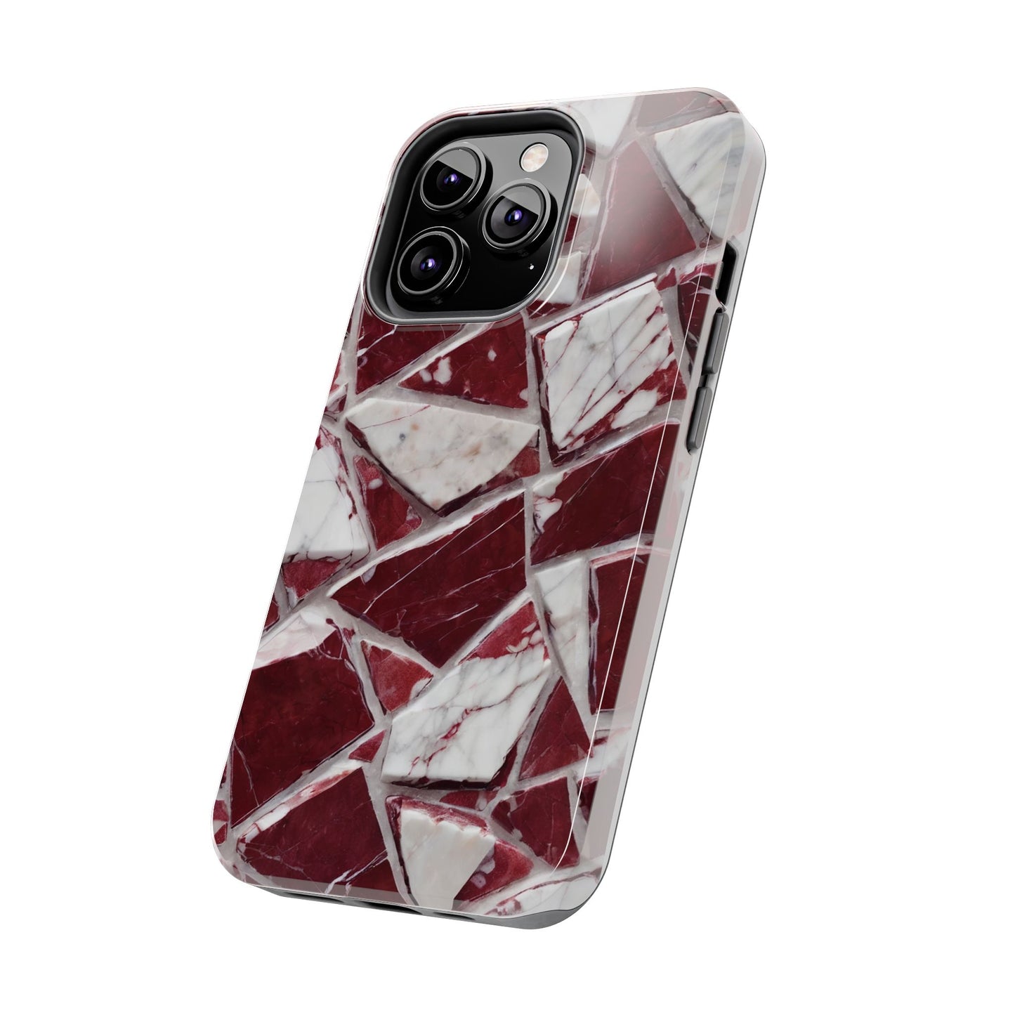 Elegant Red Pieces Marble Pattern Tough Phone Case - Stylish Protection for iPhone