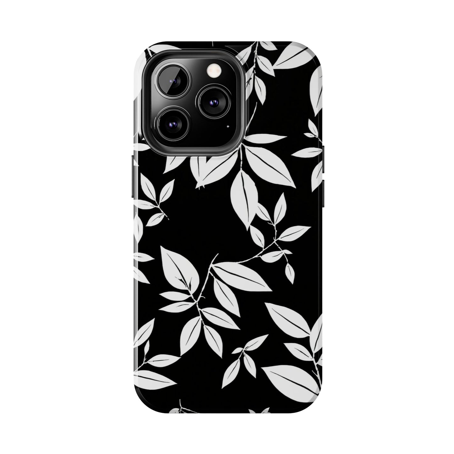 Chic Floral Tough Phone Case - Elegant Black & White Design for Stylish Protection