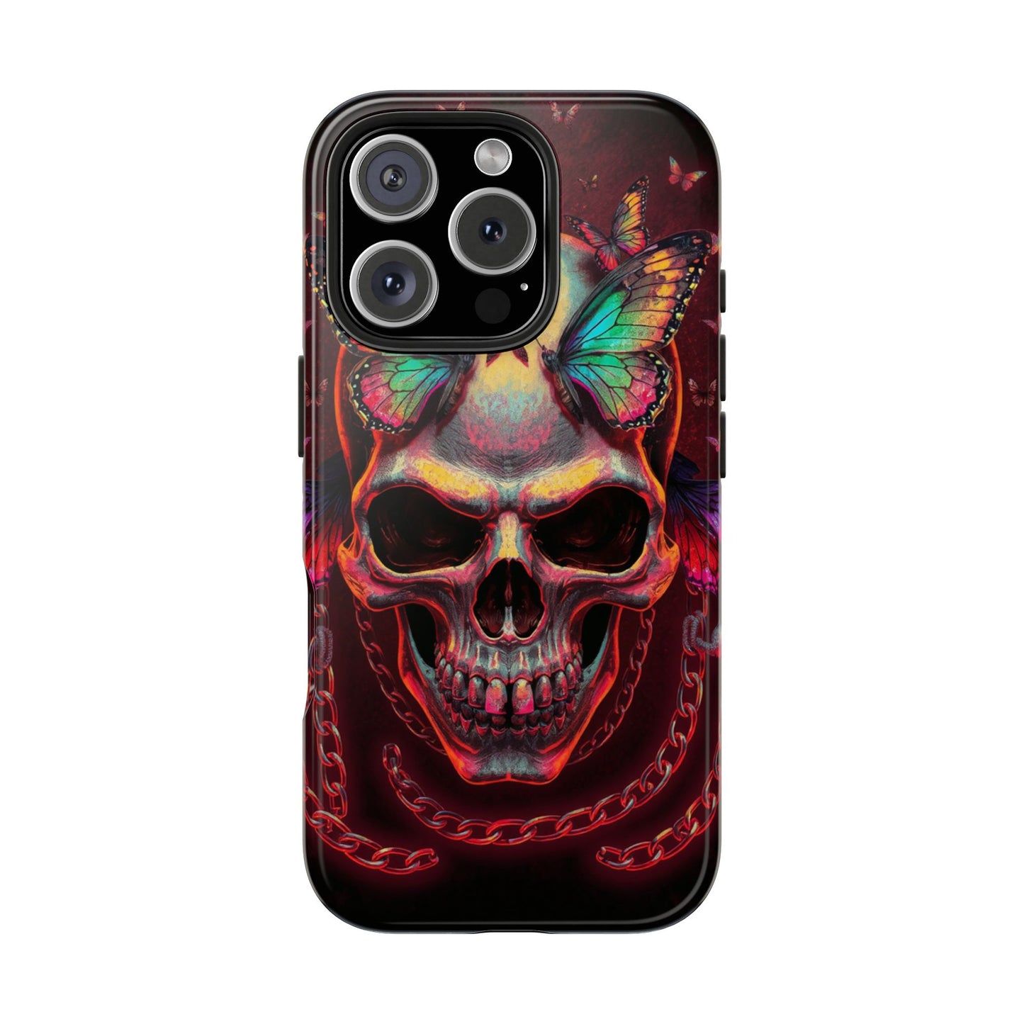 Gothic Skull Phone Case with Butterflies - Durable Tough Phone Case