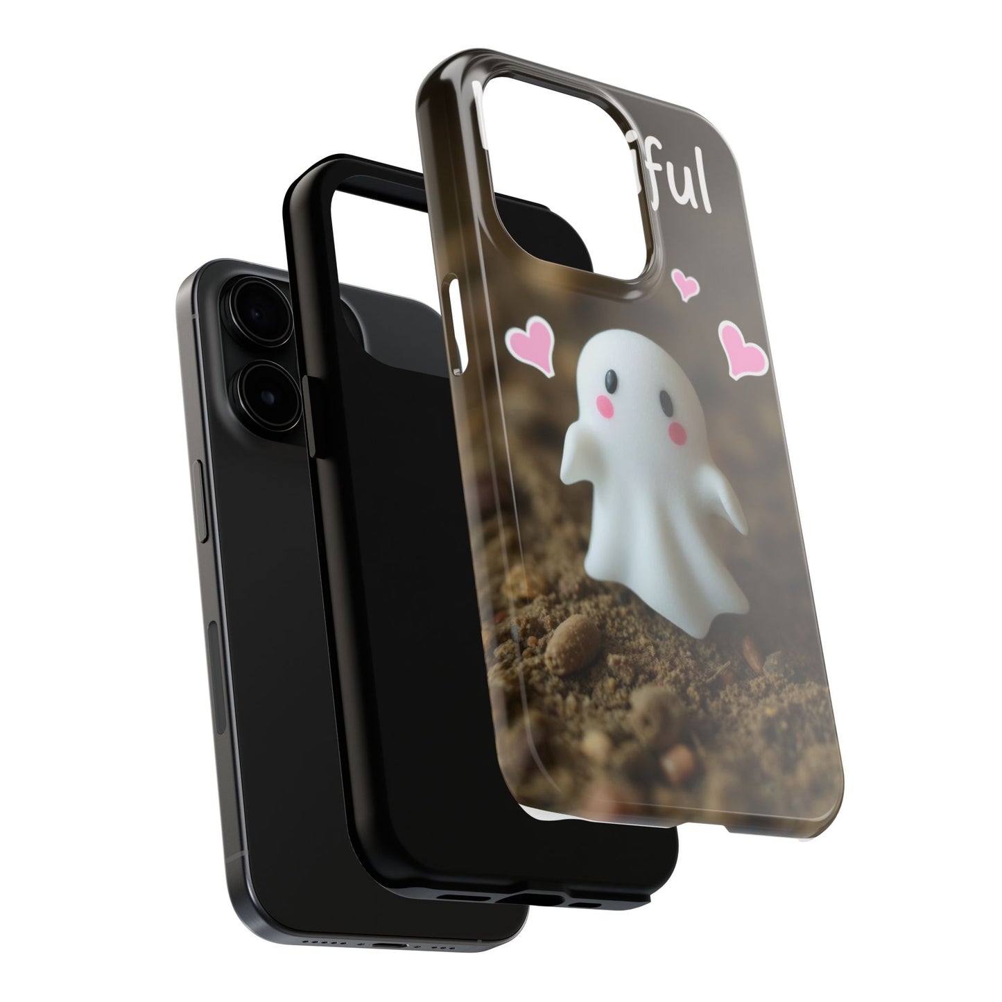 Cute Ghost Tough Phone Case - Beautiful Design with Heart Accents