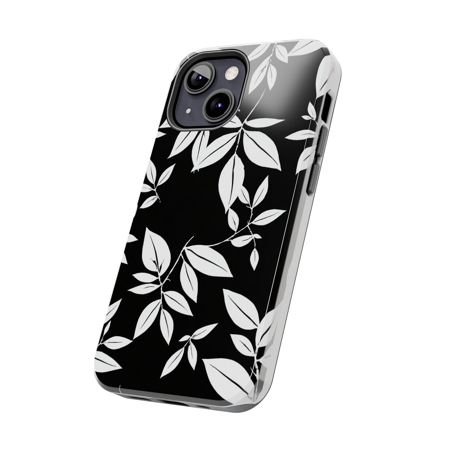 Chic Floral Tough Phone Case - Elegant Black & White Design for Stylish Protection
