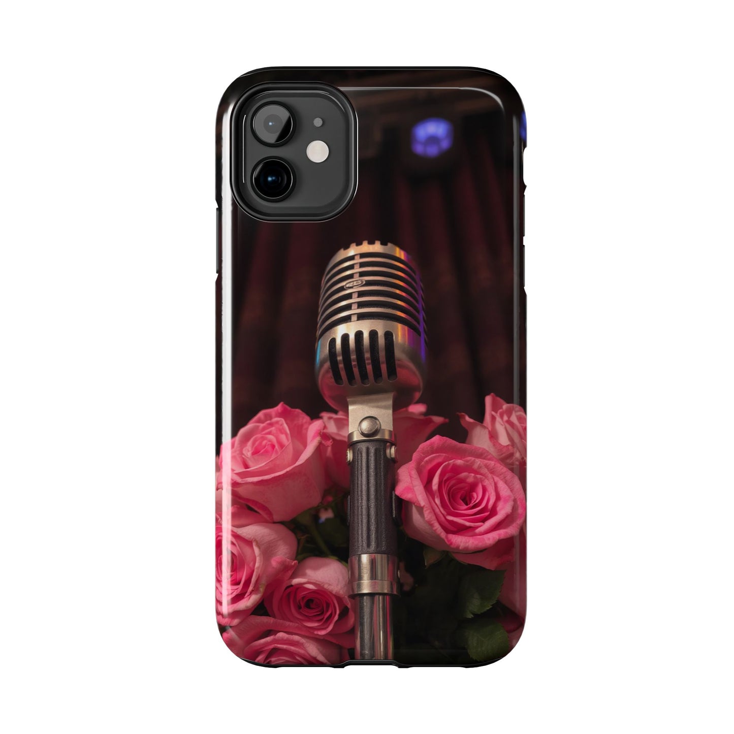 Stylish Tough Phone Case with Vintage Microphone and Roses