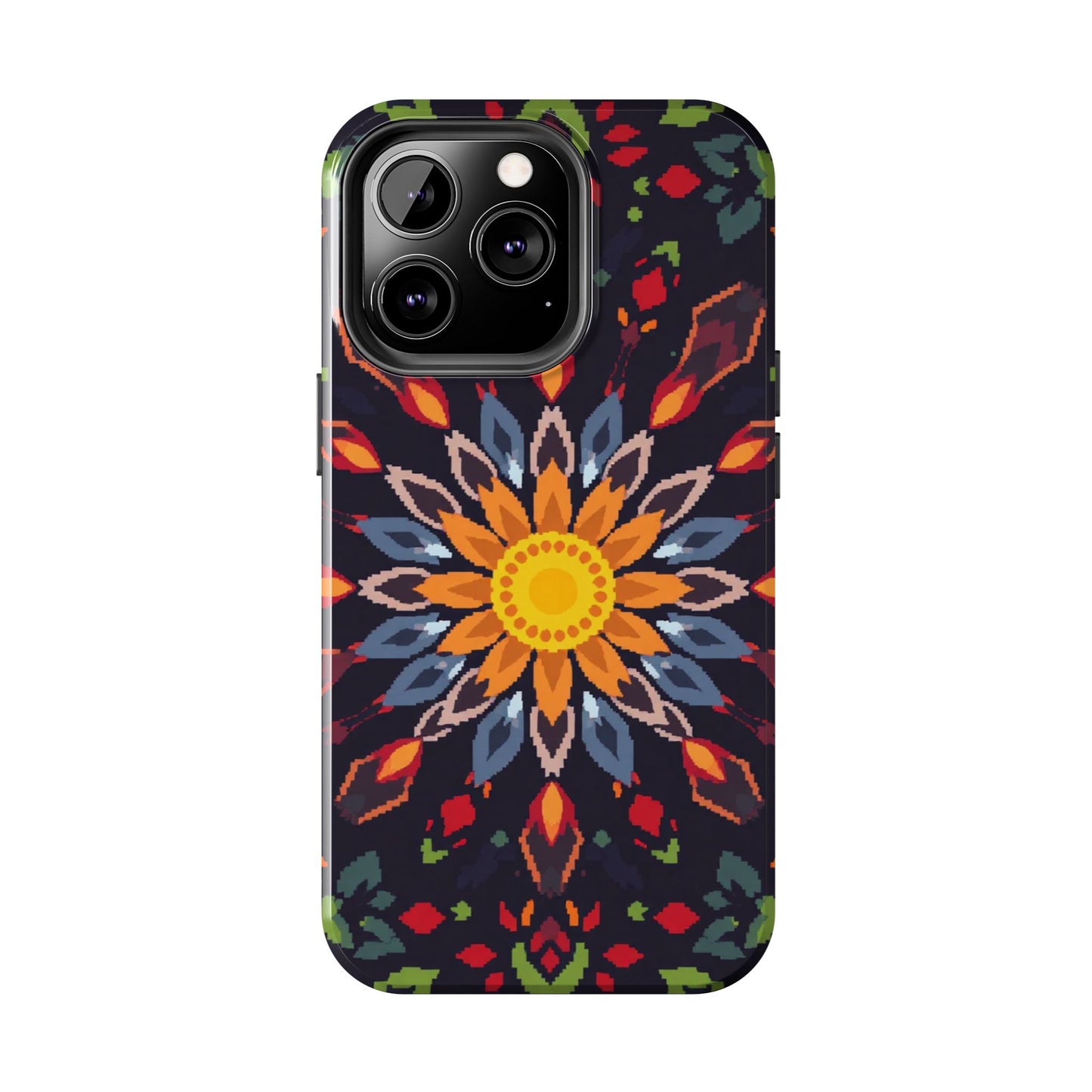 Pixel Art Floral Tough Phone Case - Pixelated Mandala Design for iPhone