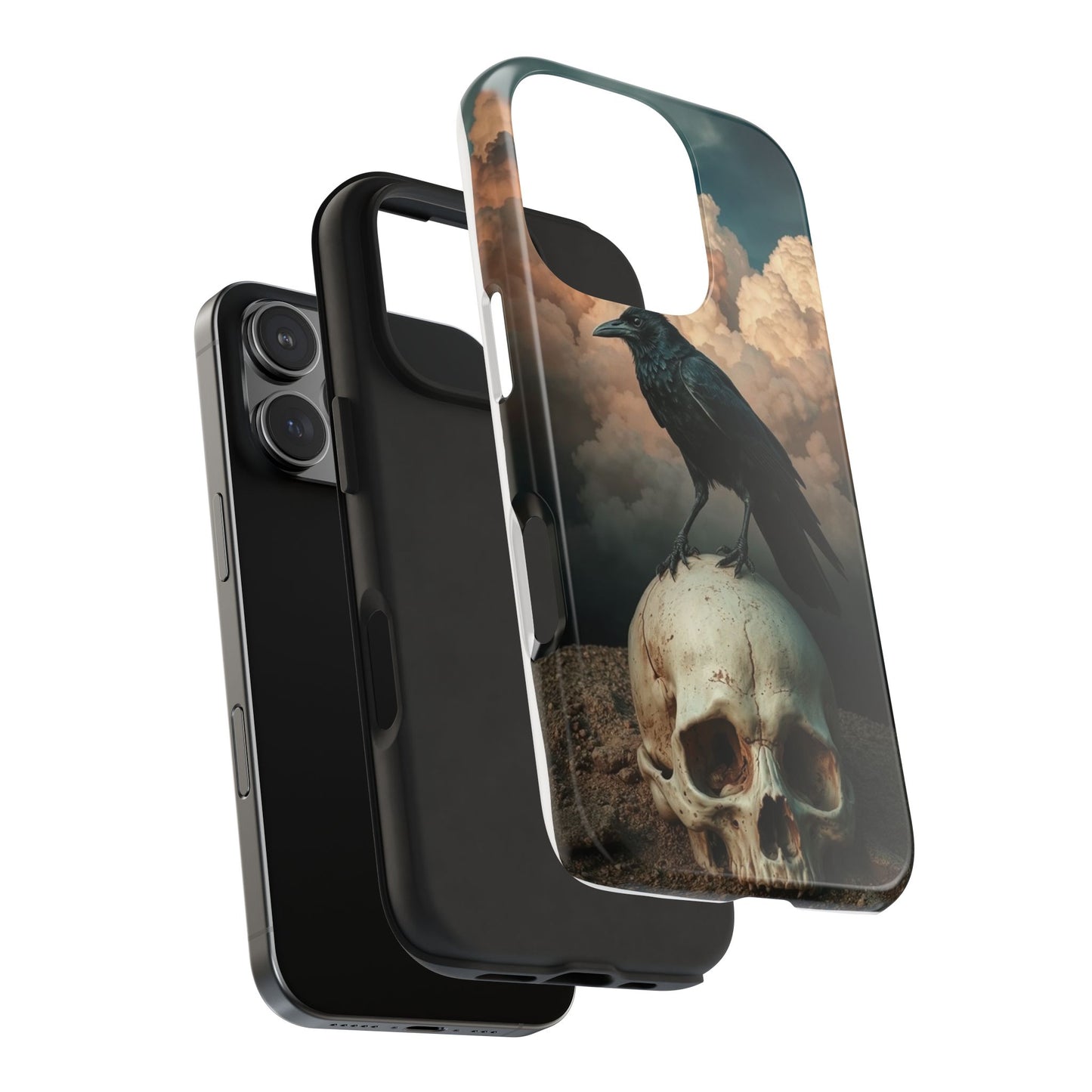 Gothic Raven Skull Tough Phone Case - Unique Protective Cover for Halloween Lovers