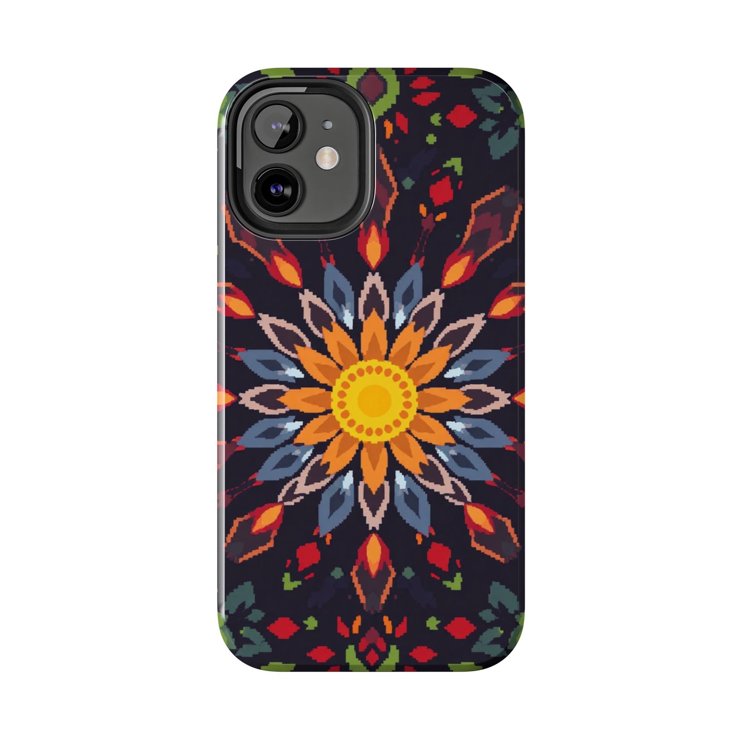 Pixel Art Floral Tough Phone Case - Pixelated Mandala Design for iPhone