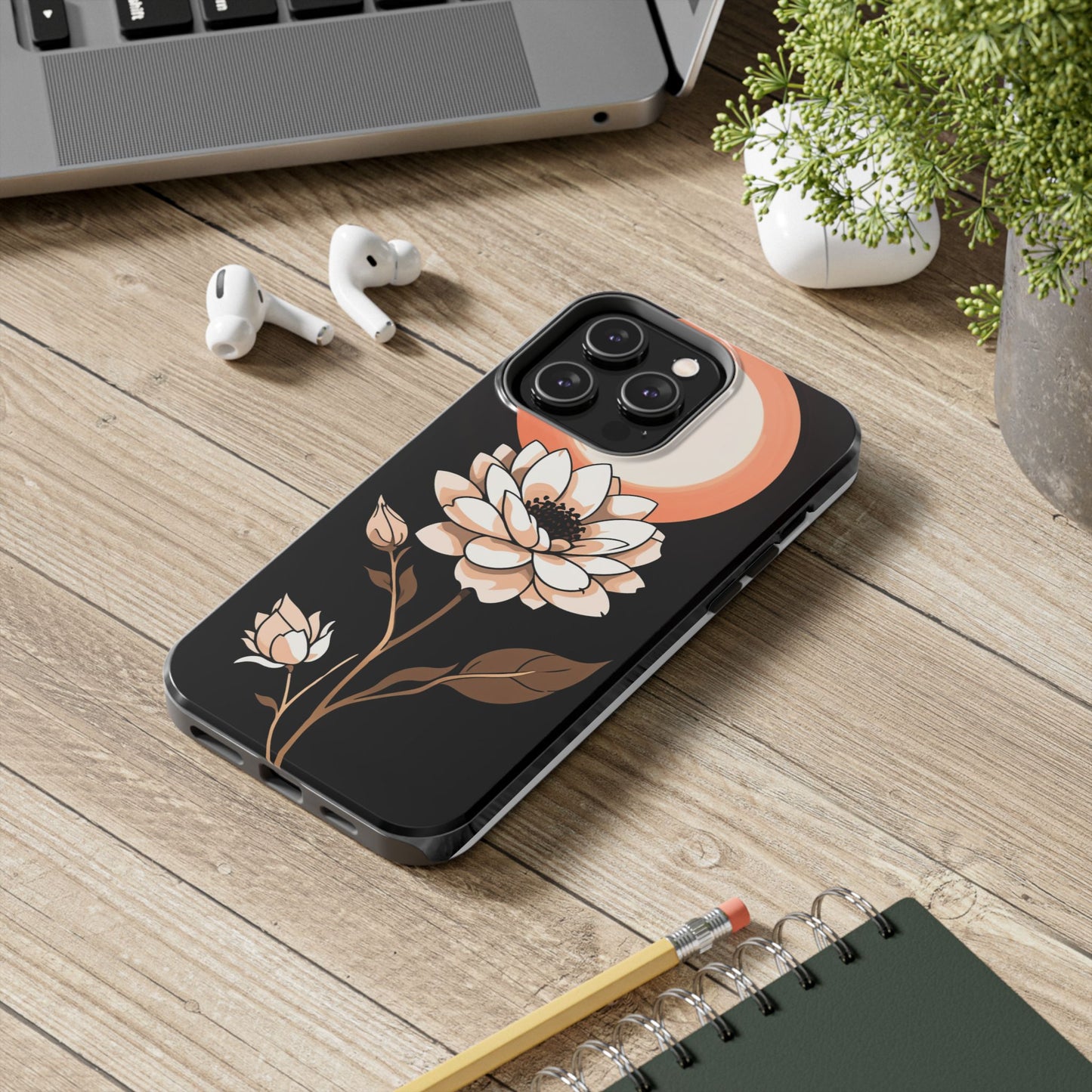 Elegant Contrast Floral Tough Phone Case - Stylish Protection for Your Device - for iPhone