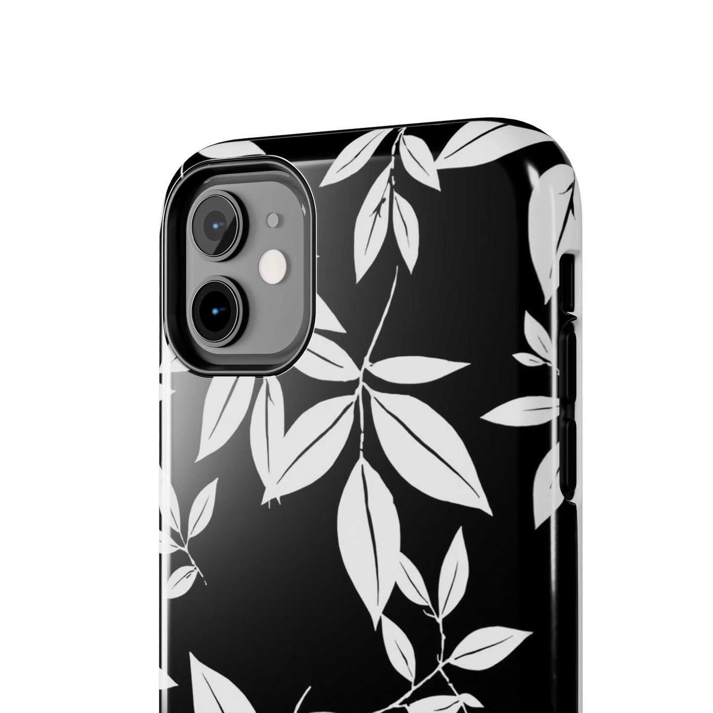 Chic Floral Tough Phone Case - Elegant Black & White Design for Stylish Protection