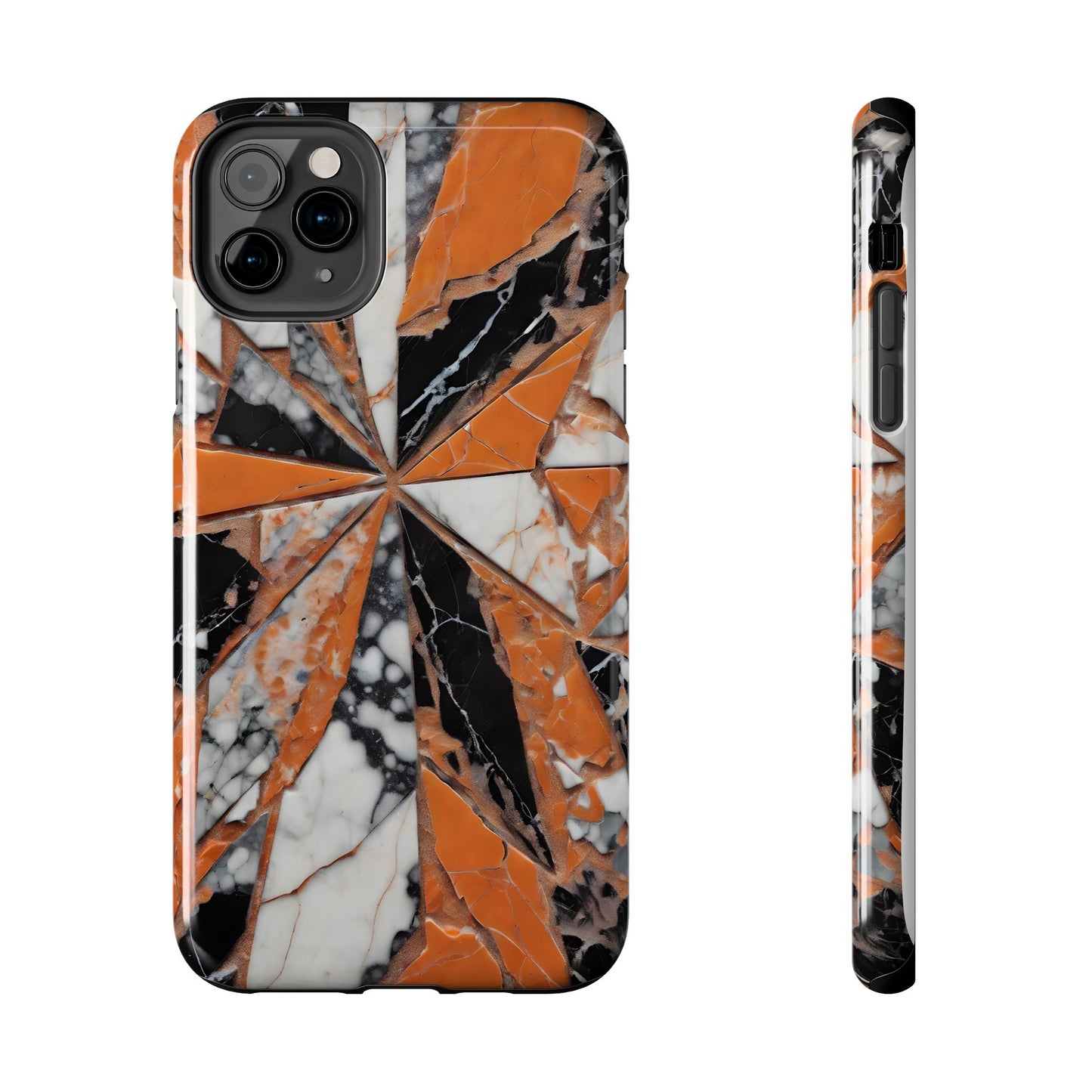 Shattered Pieces Marble Black and Orange Tough Phone Case - for iPhone
