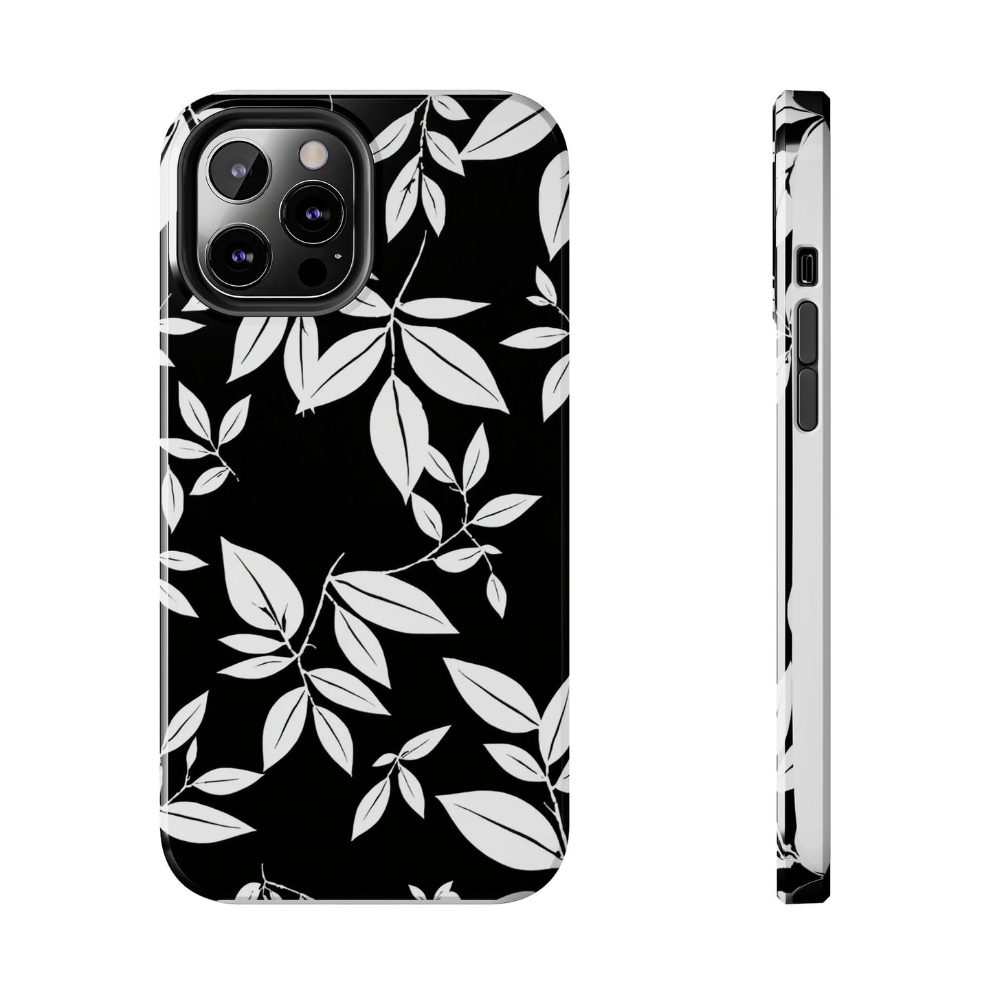 Chic Floral Tough Phone Case - Elegant Black & White Design for Stylish Protection