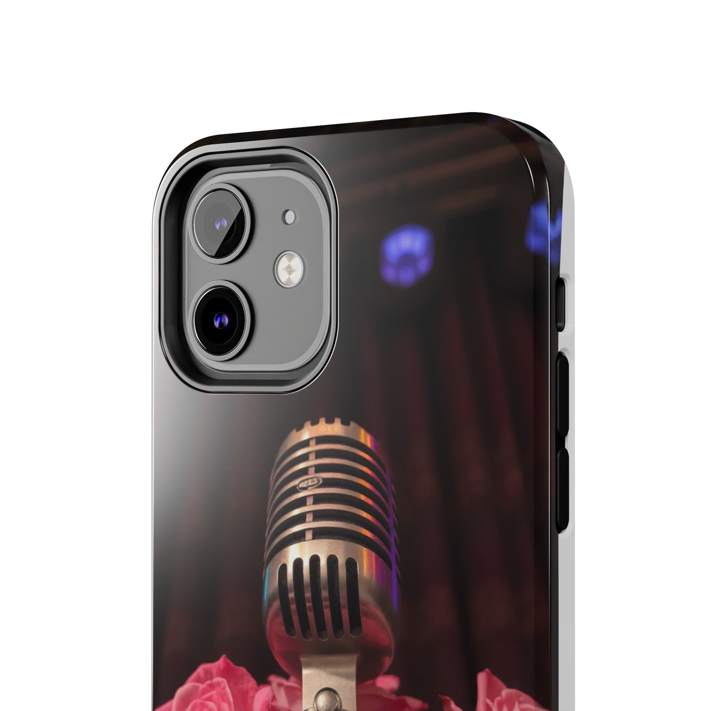 Stylish Tough Phone Case with Vintage Microphone and Roses