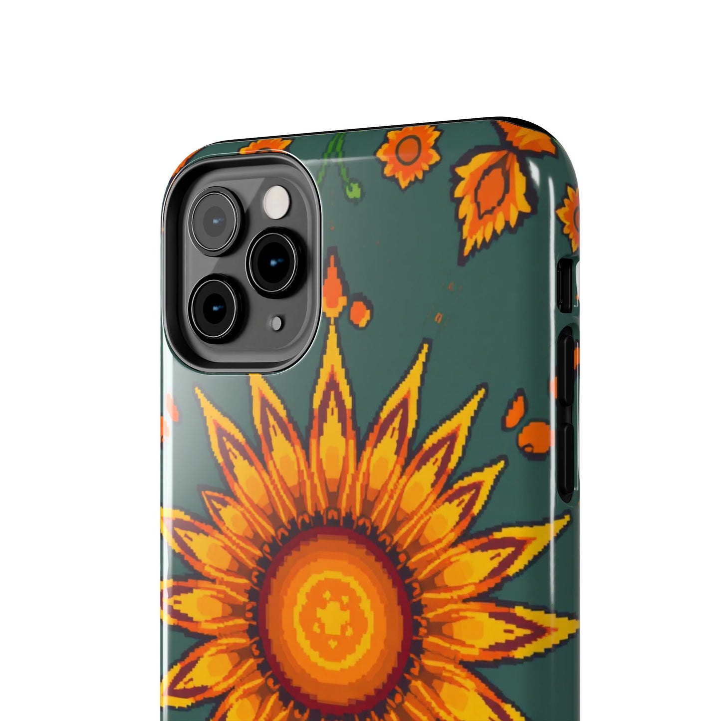 Pixelated Vibrant Floral Tough Phone Case | Sunflower Design for Nature Lovers - for iPhone