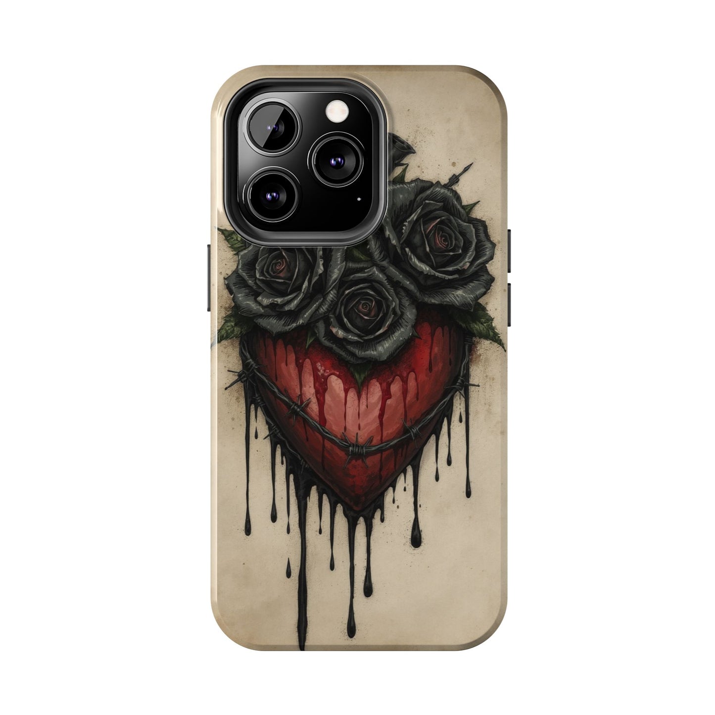 Gothic Heart Phone Case with Roses - Tough & Durable Design