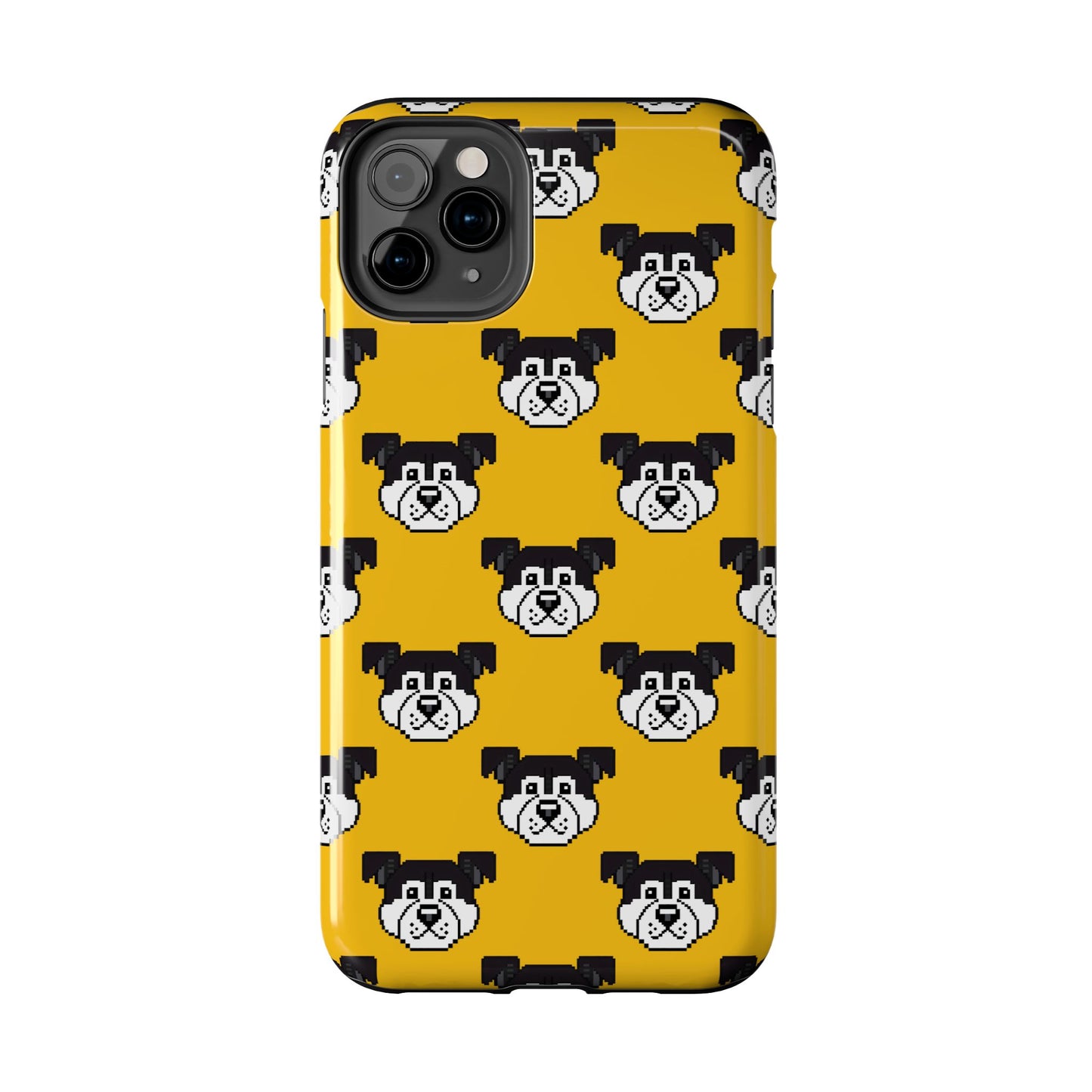 Playful Dog Pattern Tough Phone Case for Pet Lovers - Pixel Art Dog Yellow Background - for iPhone