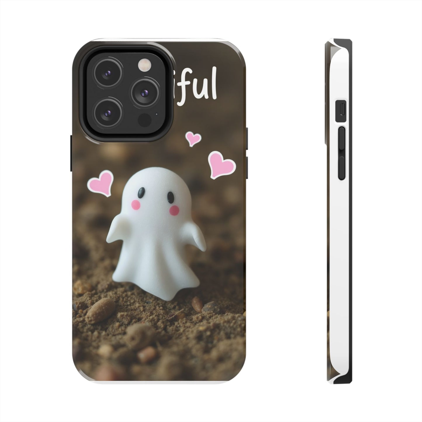 Cute Ghost Tough Phone Case - Beautiful Design with Heart Accents