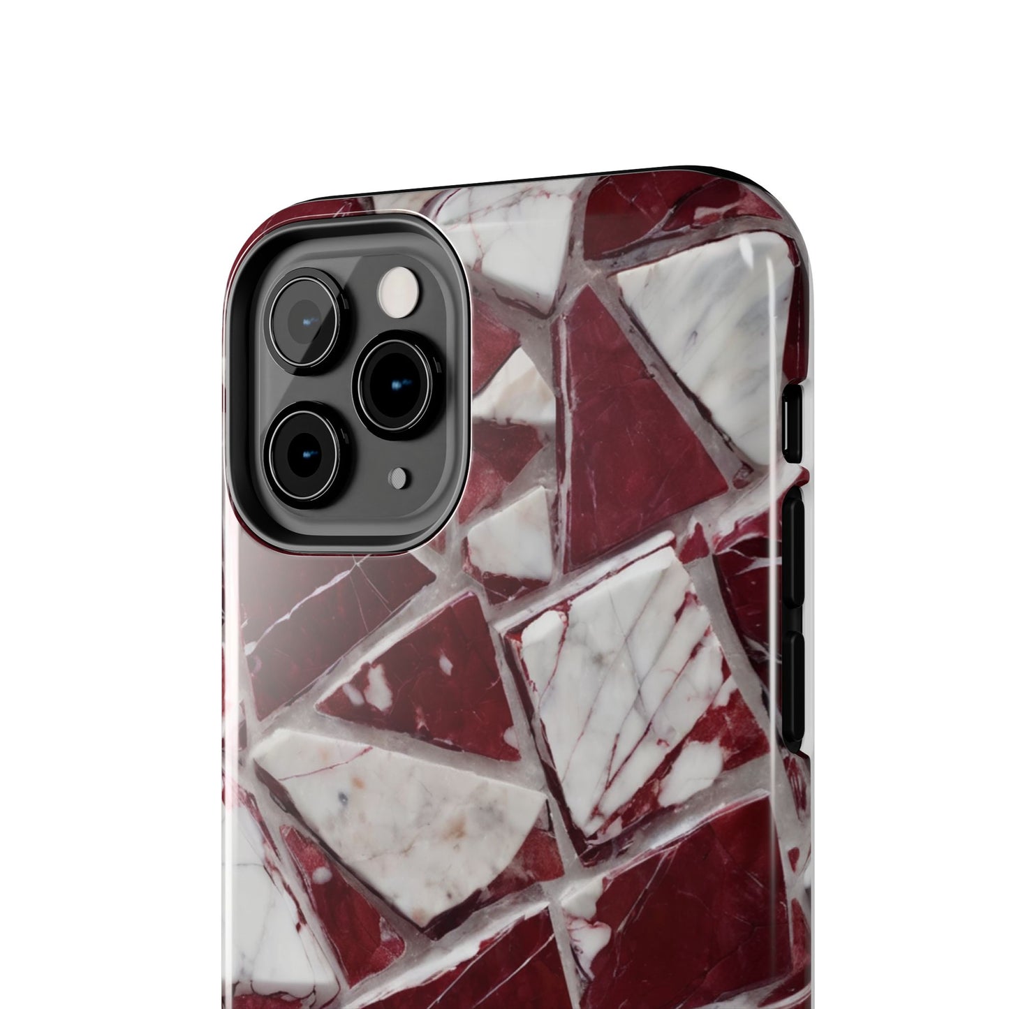 Elegant Red Pieces Marble Pattern Tough Phone Case - Stylish Protection for iPhone