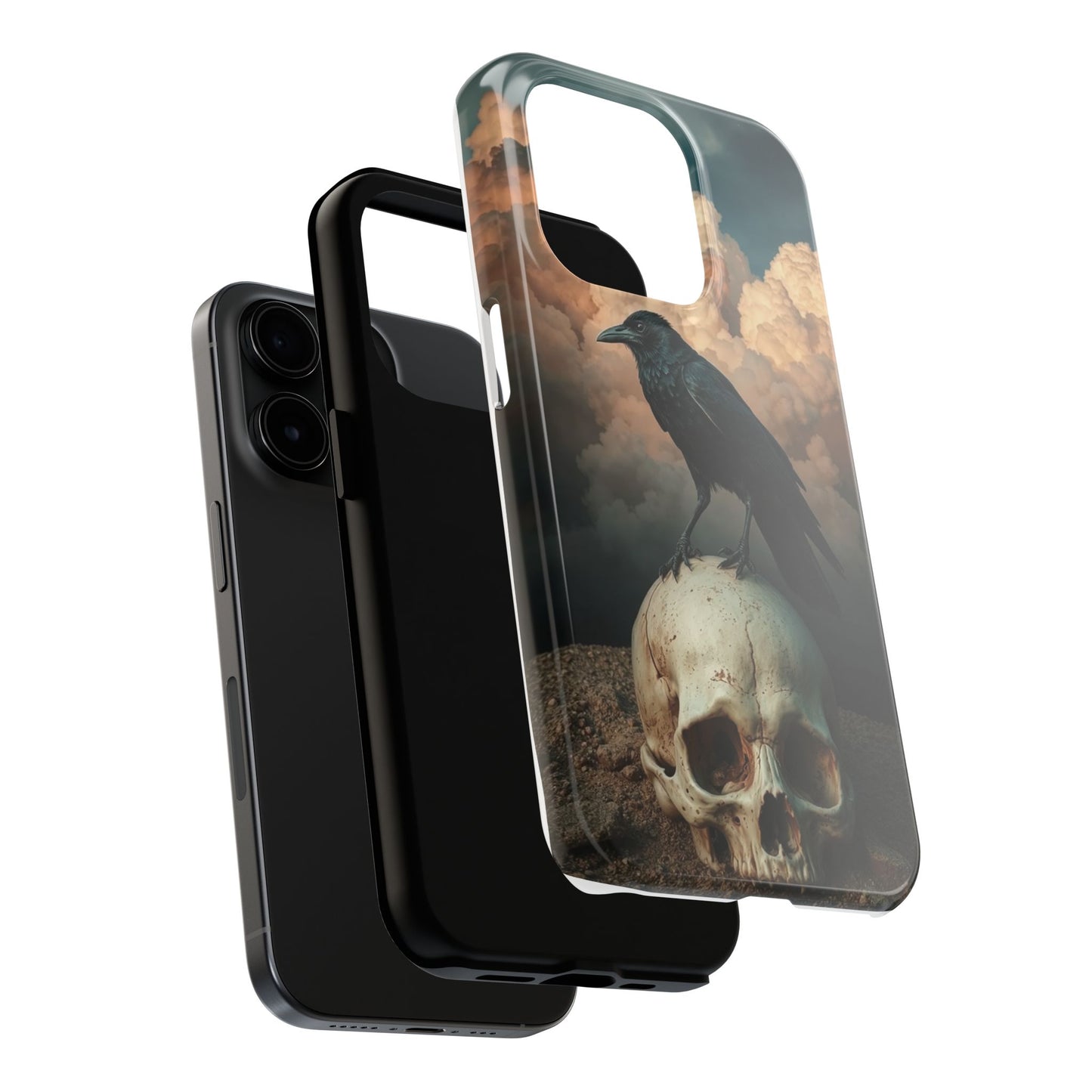 Gothic Raven Skull Tough Phone Case - Unique Protective Cover for Halloween Lovers