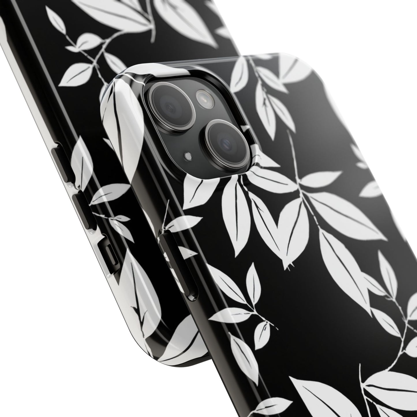 Chic Floral Tough Phone Case - Elegant Black & White Design for Stylish Protection