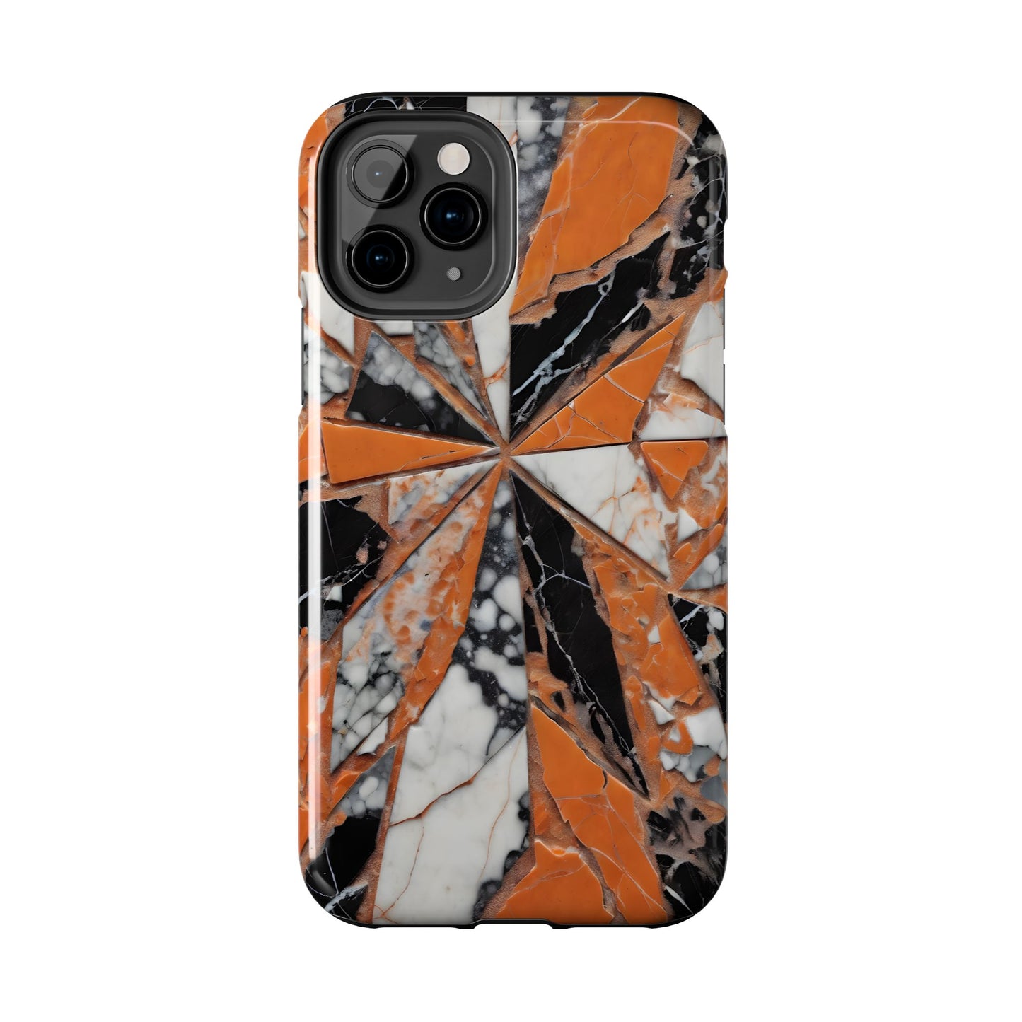 Shattered Pieces Marble Black and Orange Tough Phone Case - for iPhone