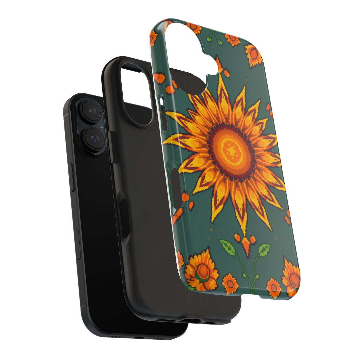Pixelated Vibrant Floral Tough Phone Case | Sunflower Design for Nature Lovers - for iPhone