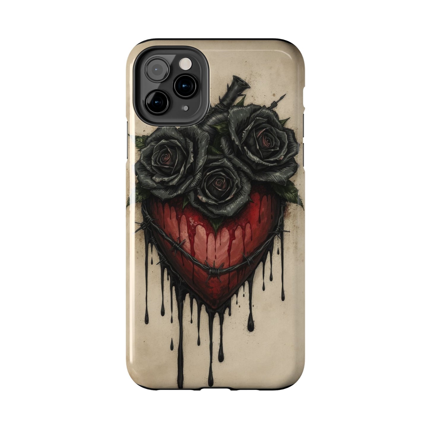 Gothic Heart Phone Case with Roses - Tough & Durable Design