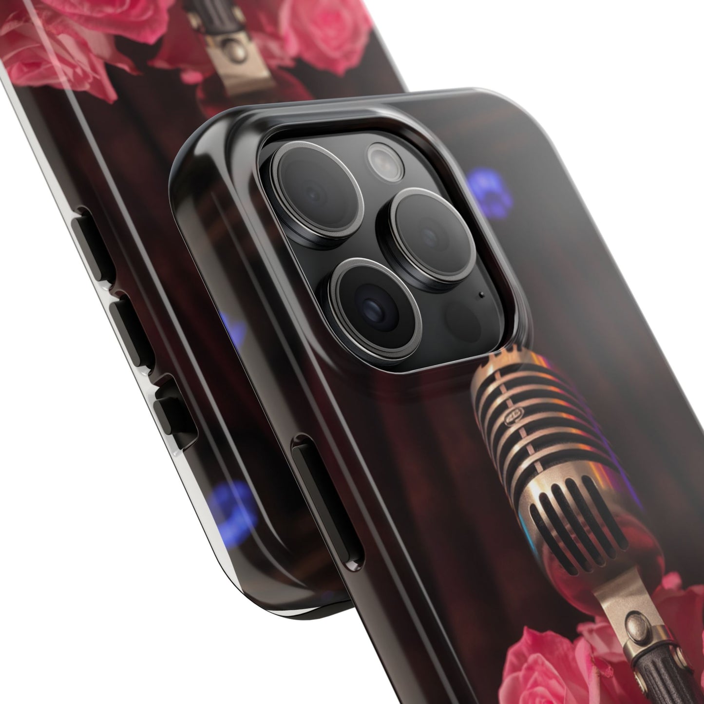 Stylish Tough Phone Case with Vintage Microphone and Roses