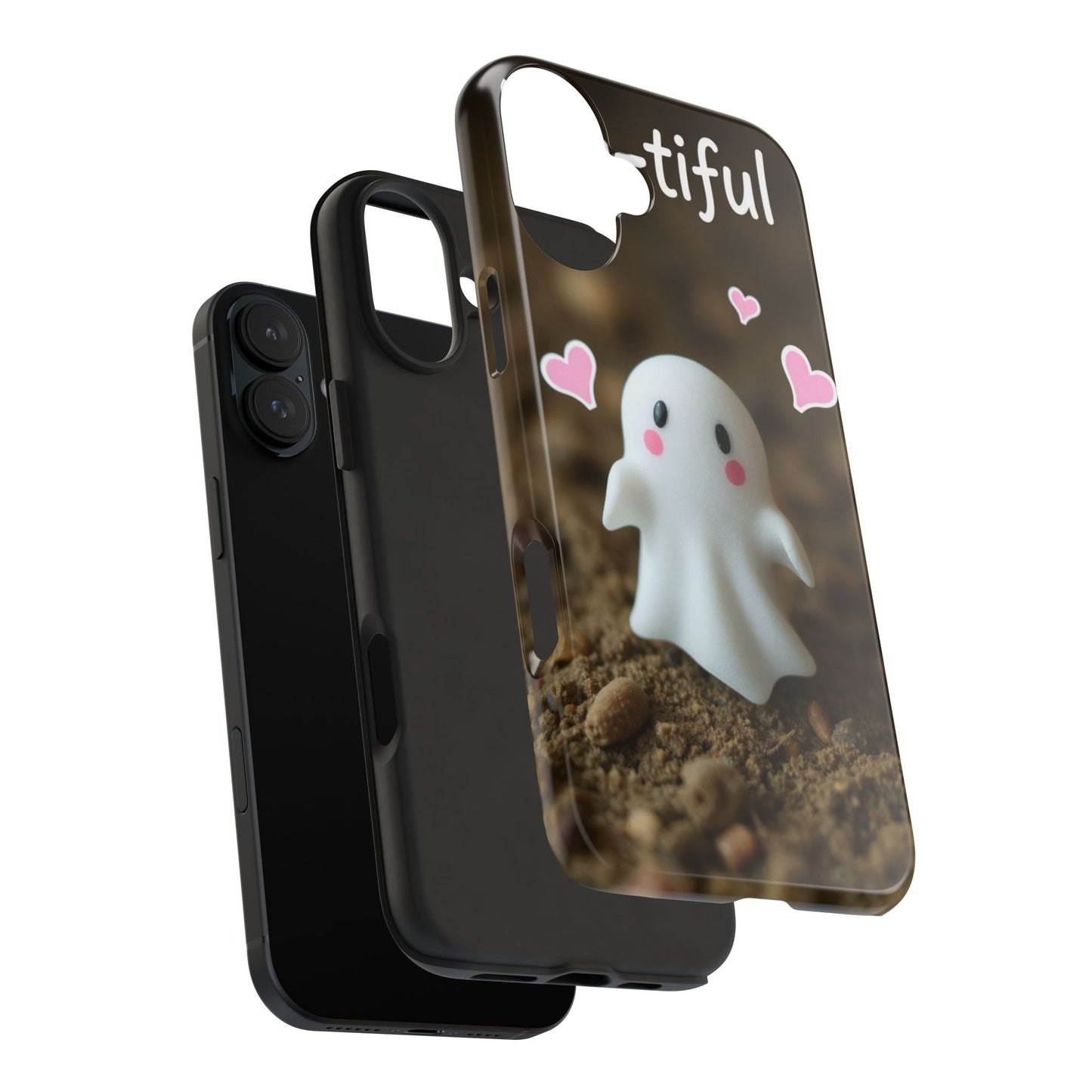 Cute Ghost Tough Phone Case - Beautiful Design with Heart Accents