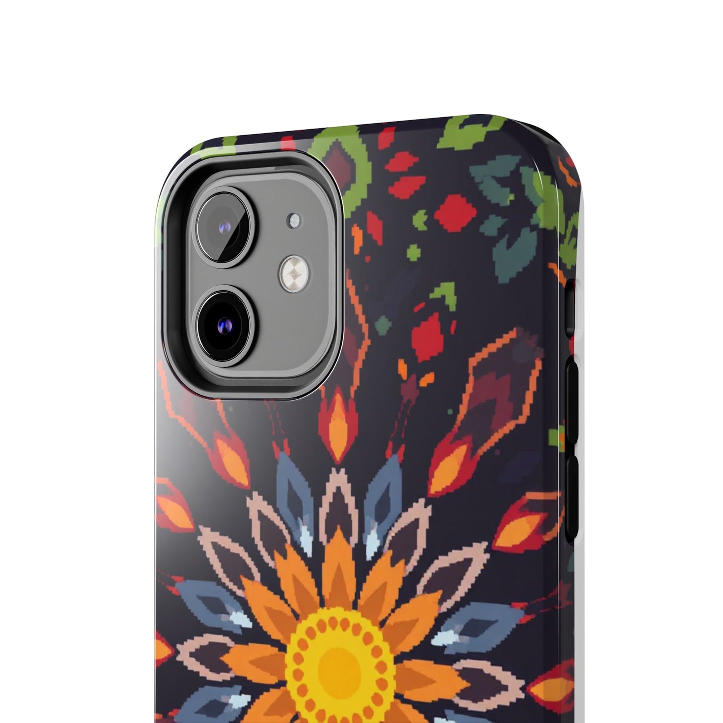 Pixel Art Floral Tough Phone Case - Pixelated Mandala Design for iPhone