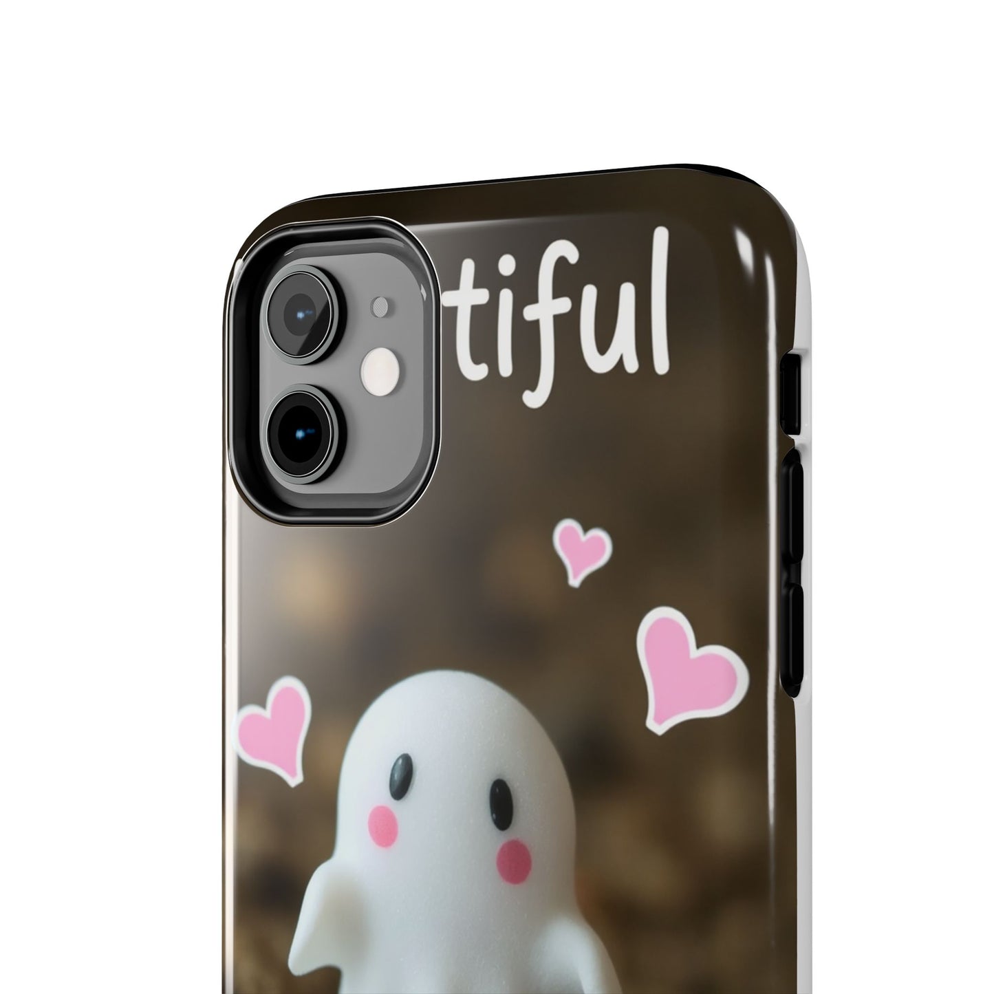 Cute Ghost Tough Phone Case - Beautiful Design with Heart Accents