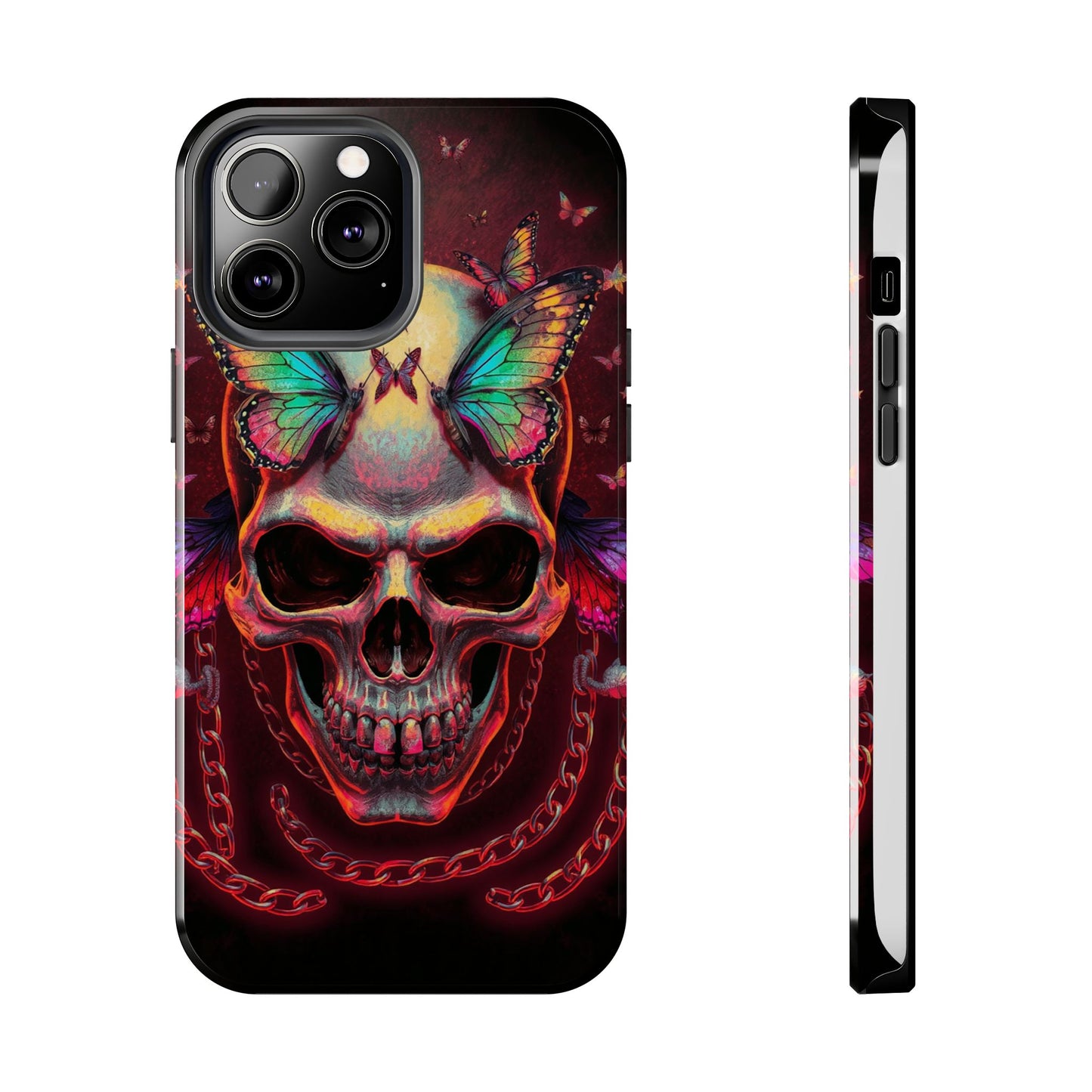 Gothic Skull Phone Case with Butterflies - Durable Tough Phone Case