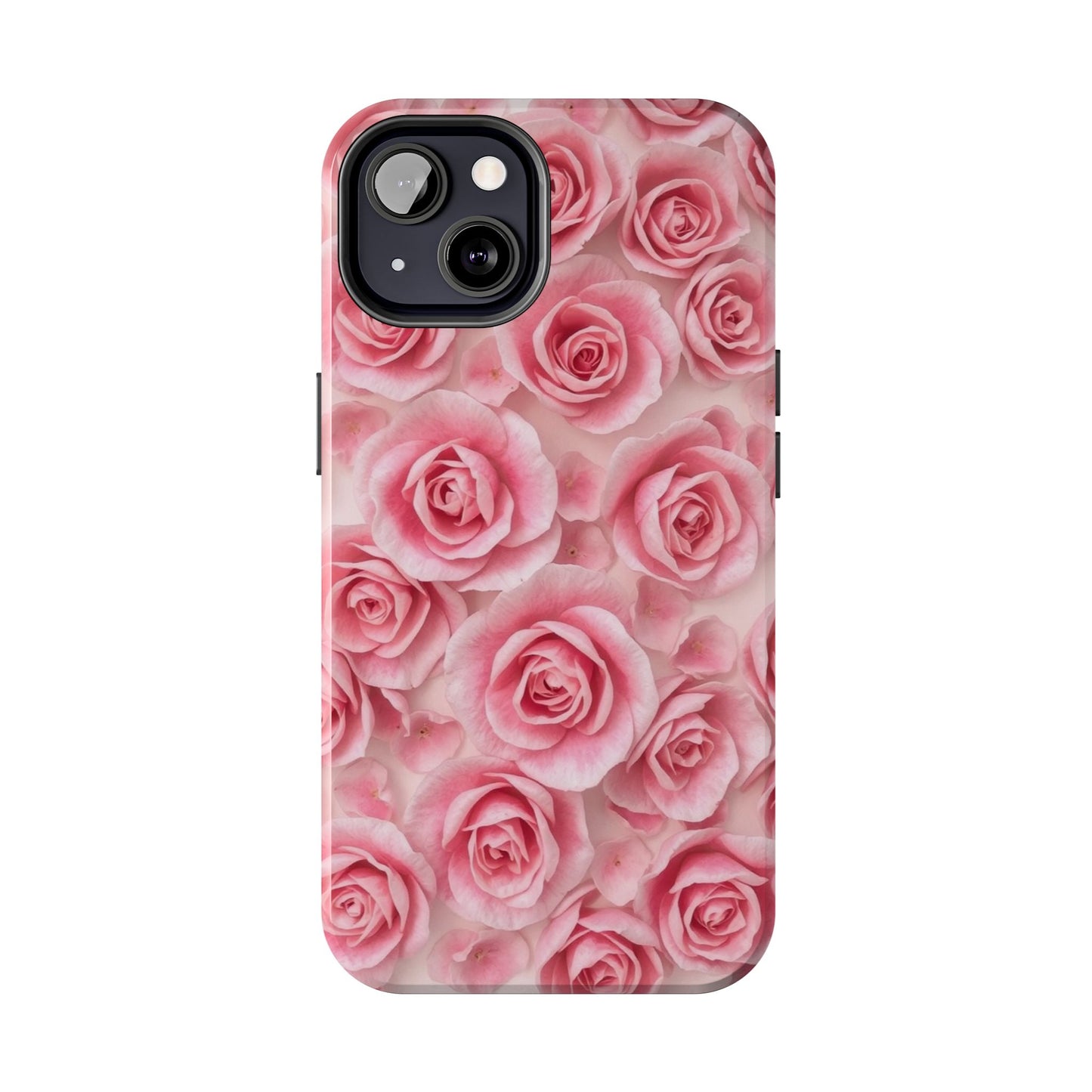 Floral Tough Phone Case - Pink Rose Design, Durable Protection for Flower Lovers