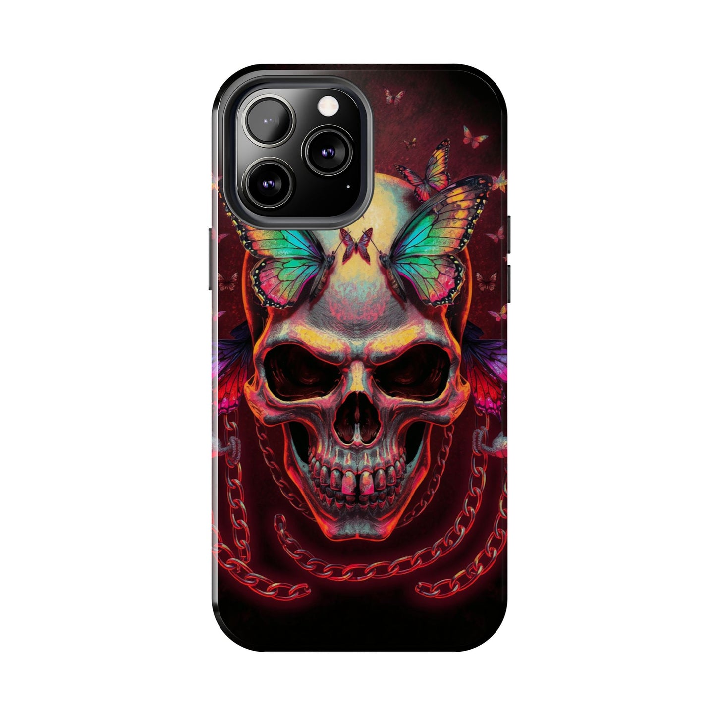 Gothic Skull Phone Case with Butterflies - Durable Tough Phone Case