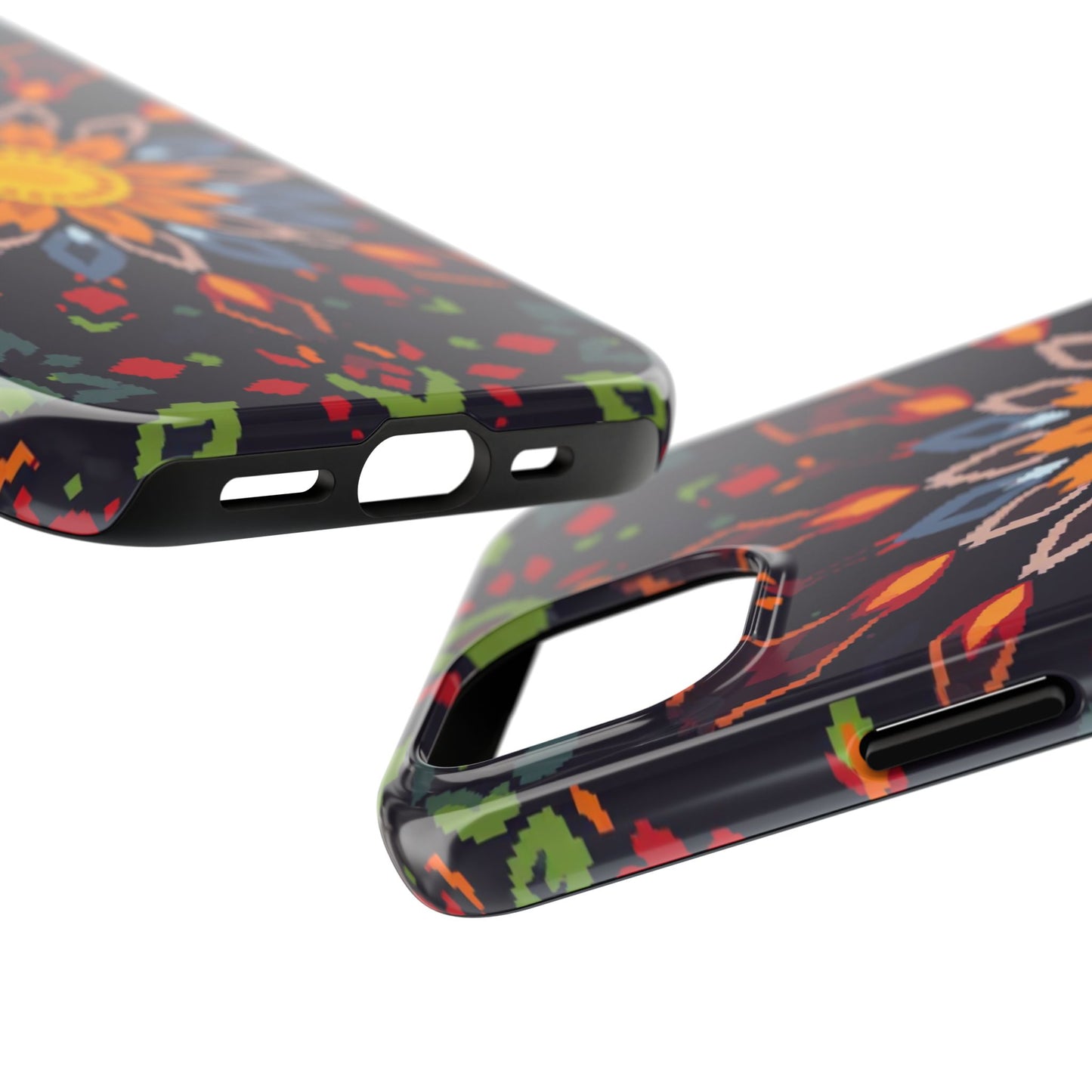 Pixel Art Floral Tough Phone Case - Pixelated Mandala Design for iPhone