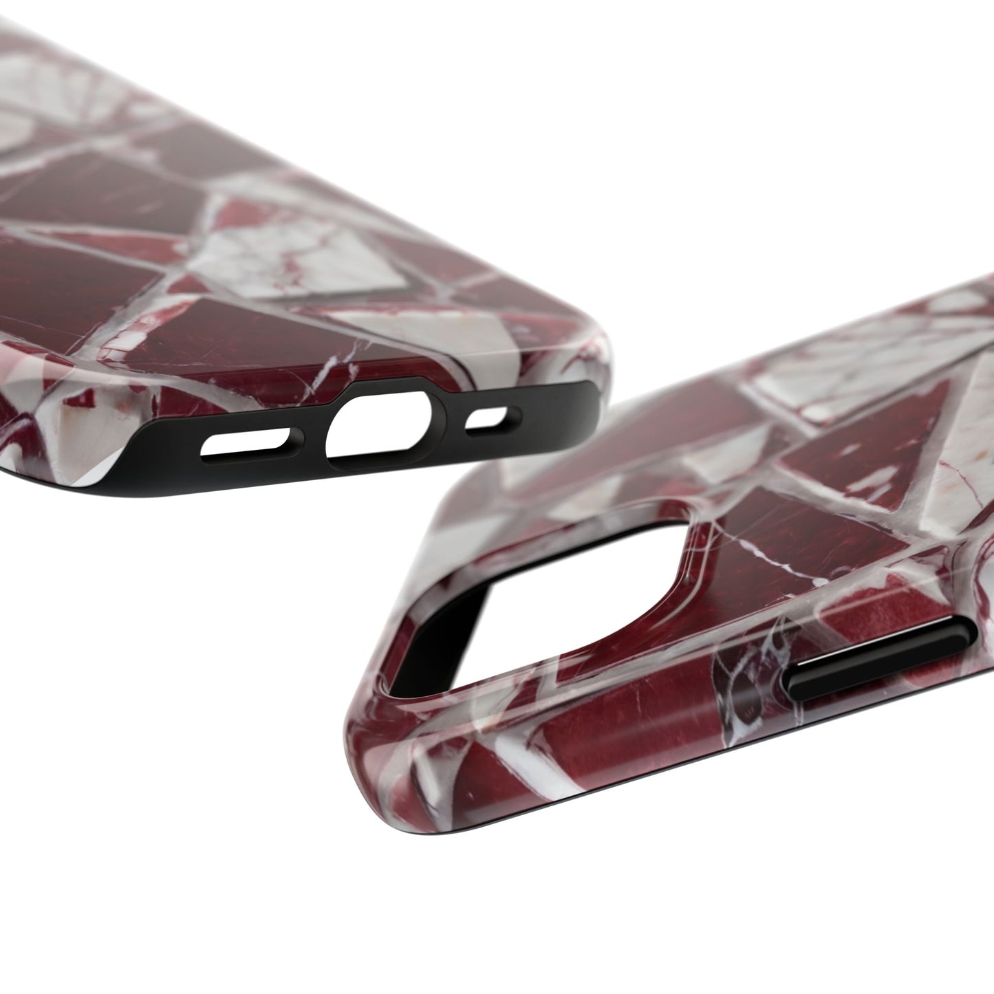 Elegant Red Pieces Marble Pattern Tough Phone Case - Stylish Protection for iPhone