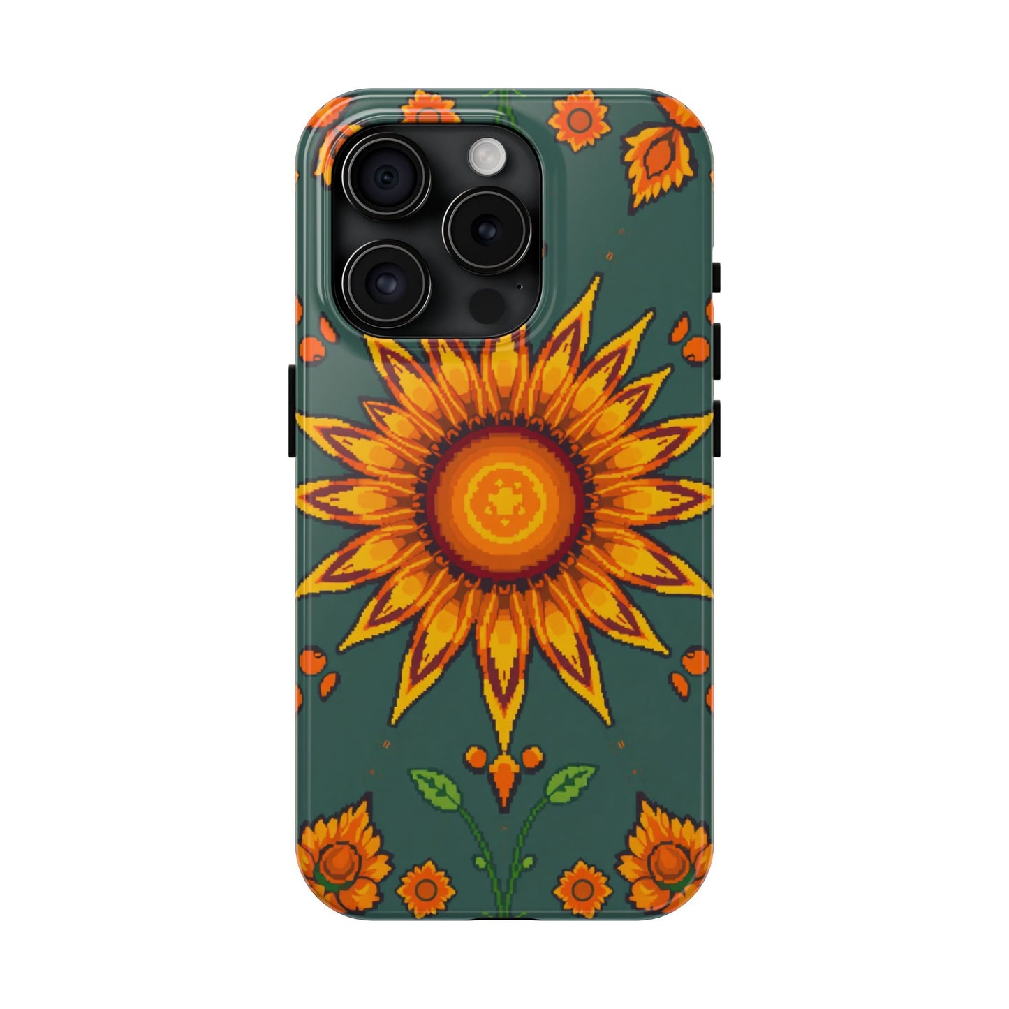 Pixelated Vibrant Floral Tough Phone Case | Sunflower Design for Nature Lovers - for iPhone