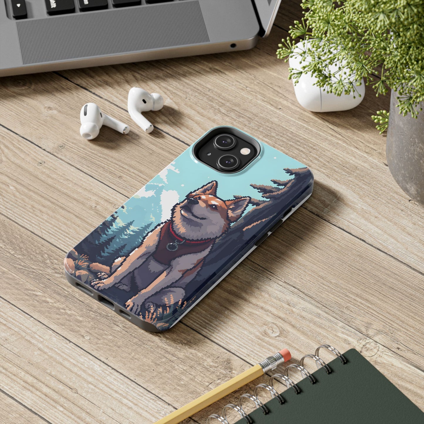 Retro Dog Adventure Tough Phone Case - Pixel Art Shiba Inu Design - for iPhone