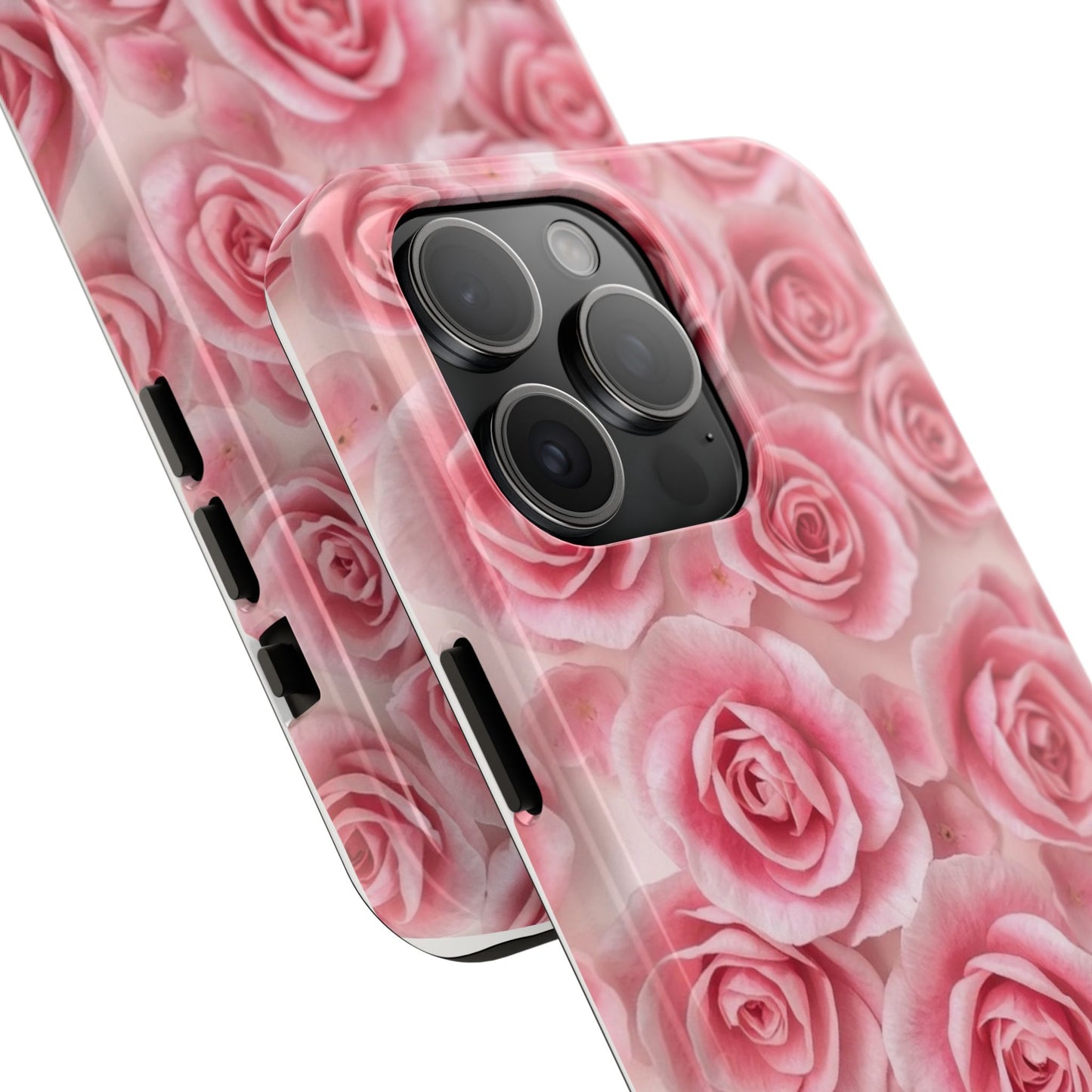 Floral Tough Phone Case - Pink Rose Design, Durable Protection for Flower Lovers