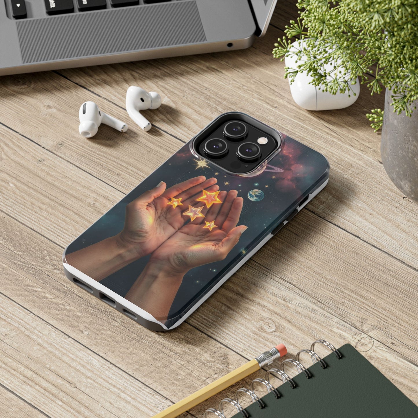 Galaxy Hands Tough Phone Case - Celestial Design for Star Lovers