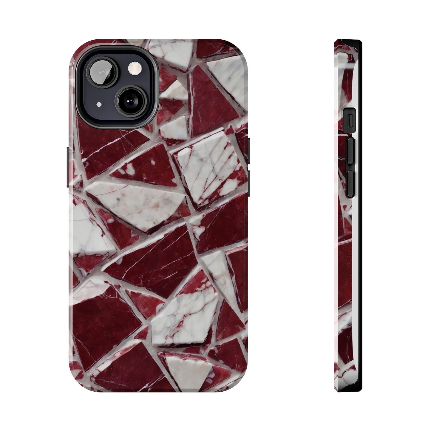 Elegant Red Pieces Marble Pattern Tough Phone Case - Stylish Protection for iPhone